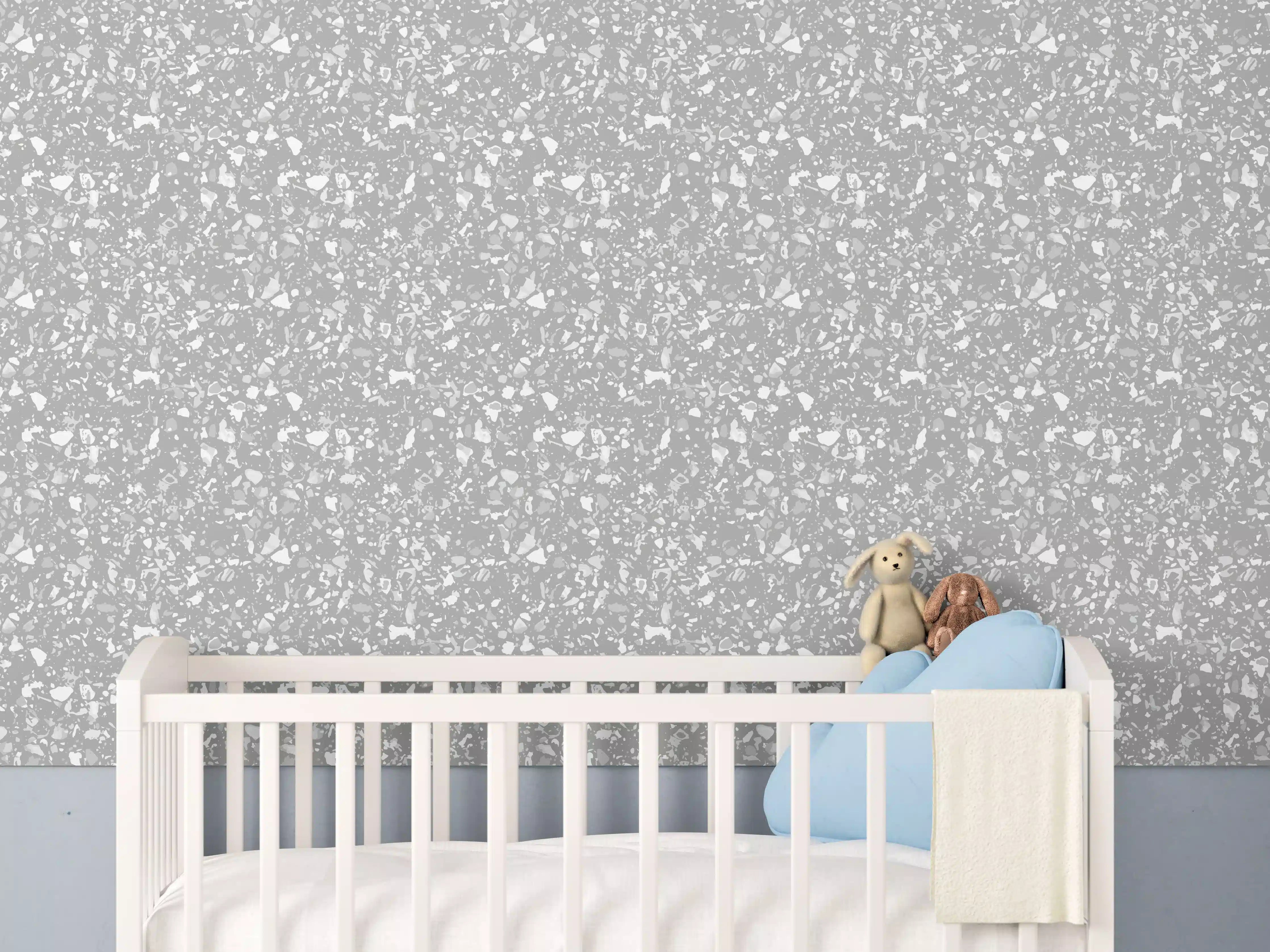 Babyzimmer Wandgestaltung - Weiße & Graue Terrazzo-Optik