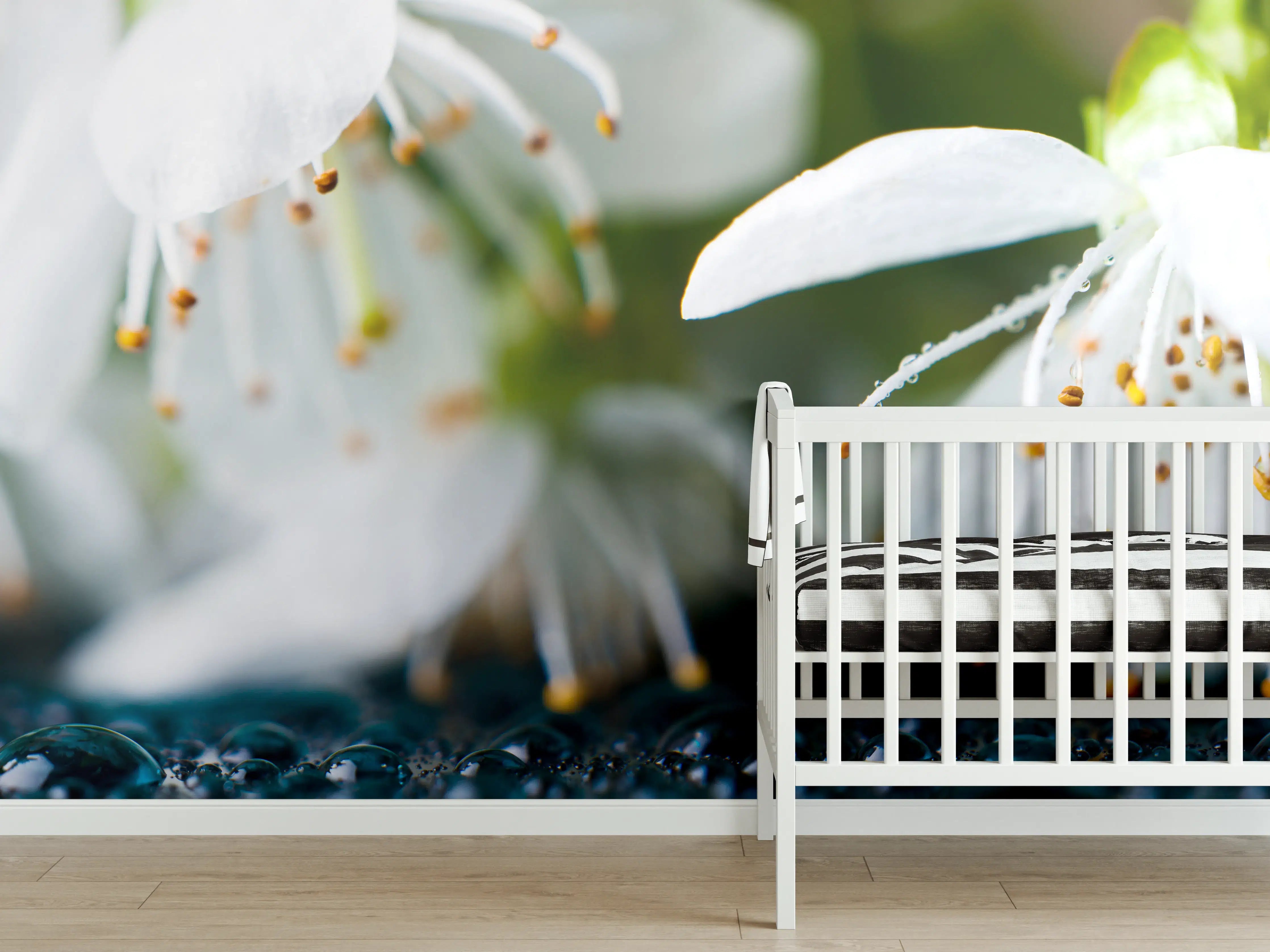 Babyzimmer Wandgestaltung - Weiße blühende Frühlingsblumen
