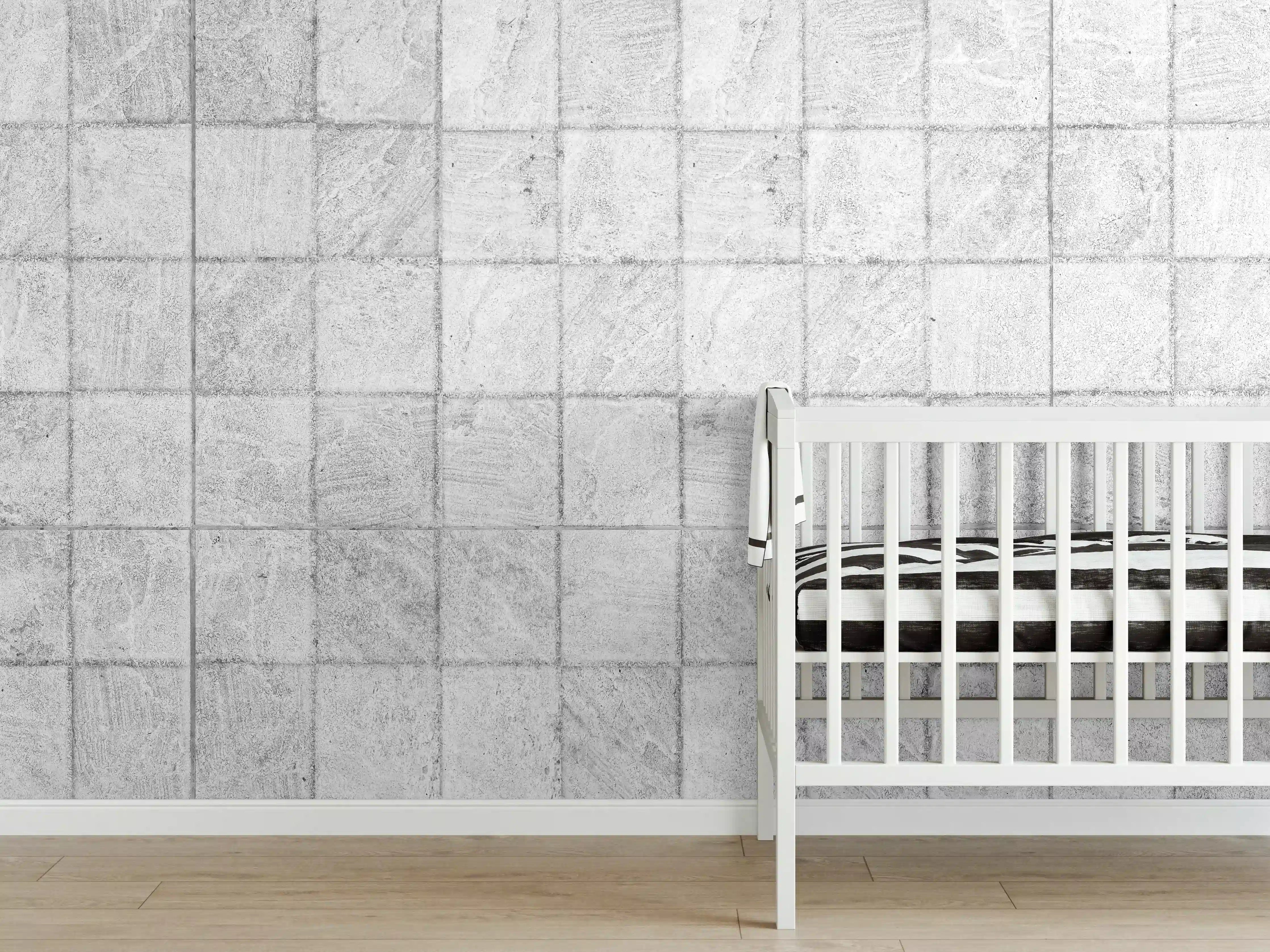 Babyzimmer Wandgestaltung - Weiße quadratische Stein Fliesen