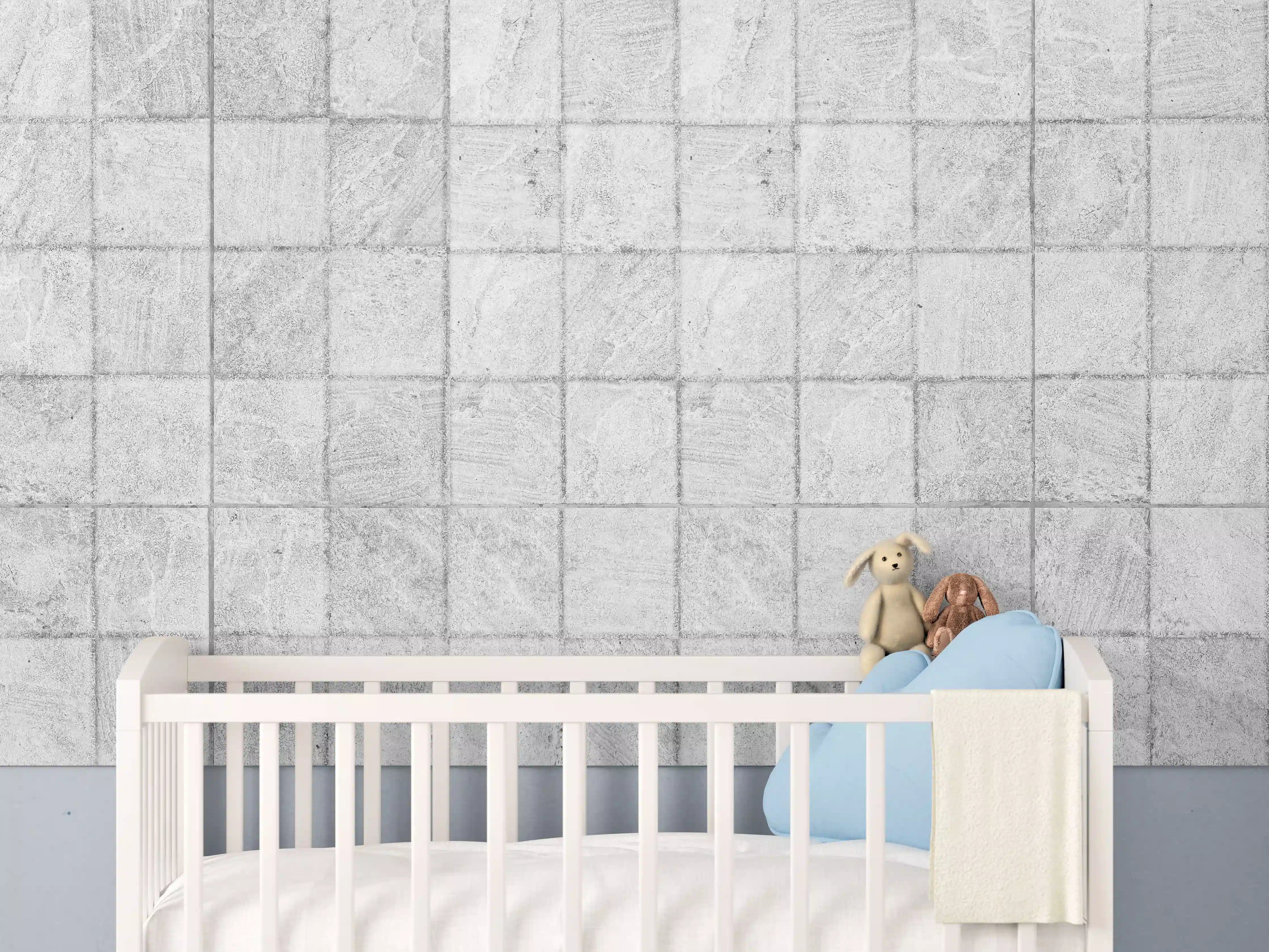 Babyzimmer Wandgestaltung - Weiße quadratische Stein Fliesen
