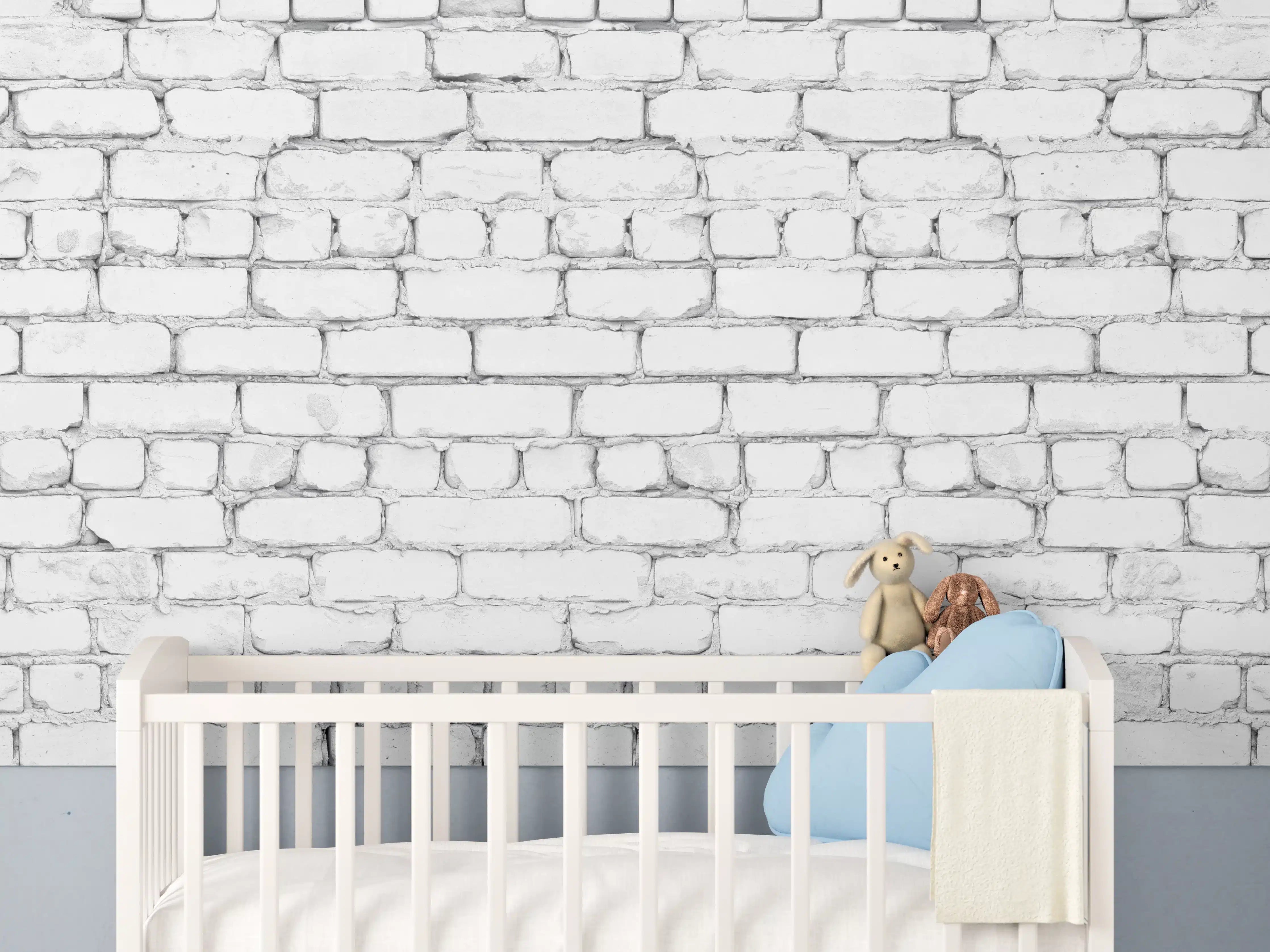 Babyzimmer Wandgestaltung - Weiße raue Backsteinmauer