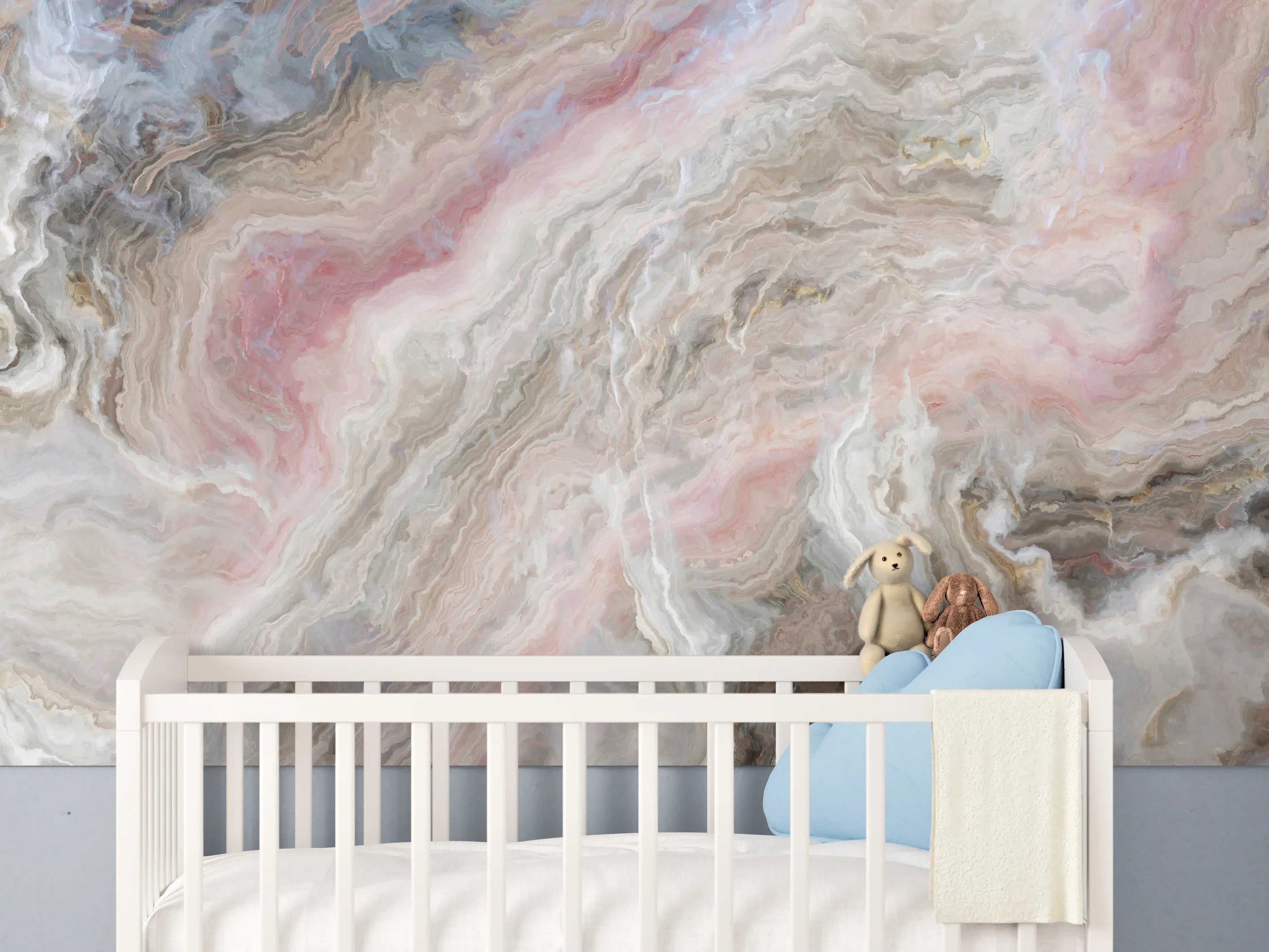 Babyzimmer Wandgestaltung - Weiße und Pastellfarbene Marmorstruktur