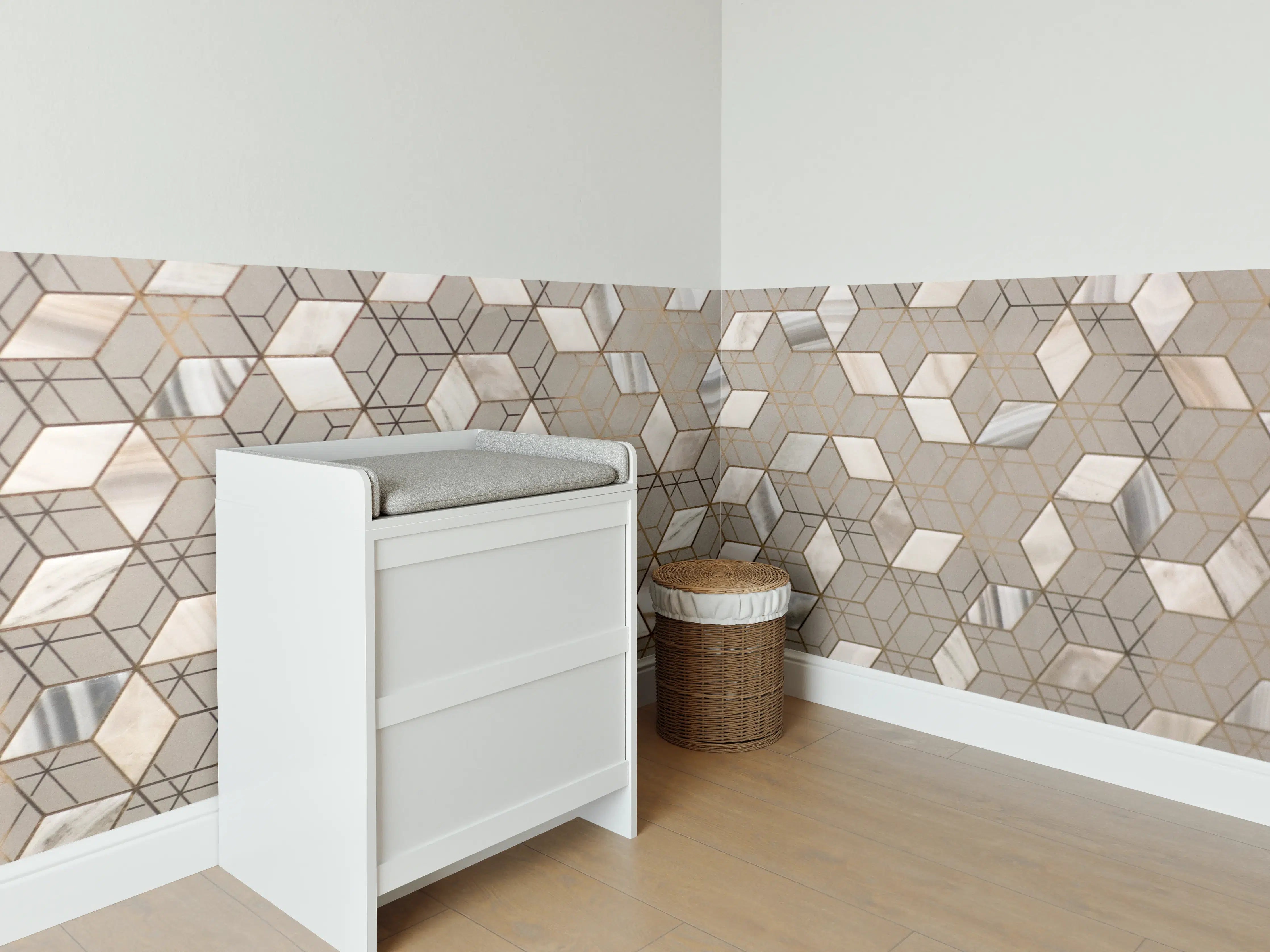 Babyzimmer Wandgestaltung - Weiße und beige geometrische Mosaikwand
