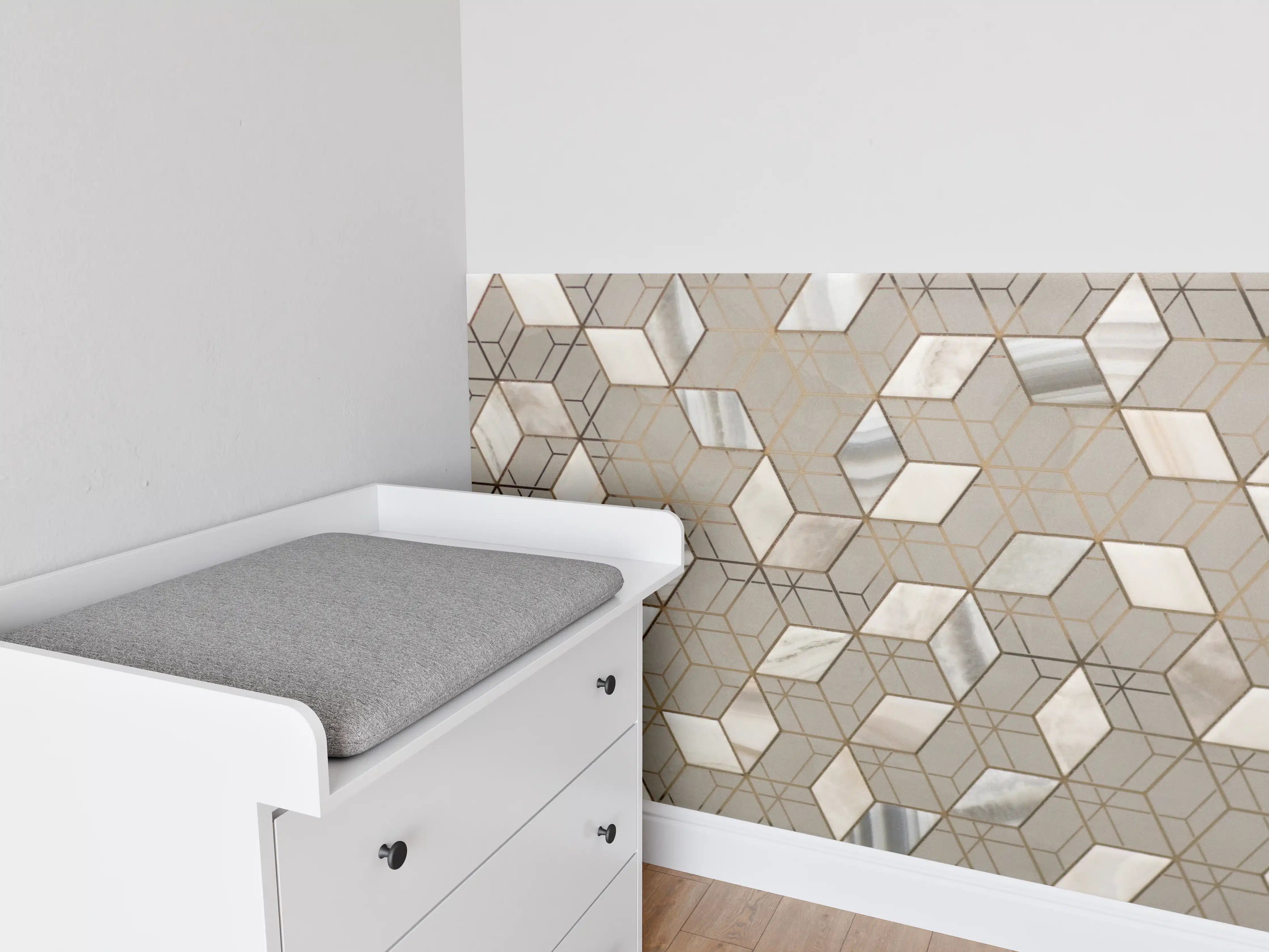 Babyzimmer Wandgestaltung - Weiße und beige geometrische Mosaikwand