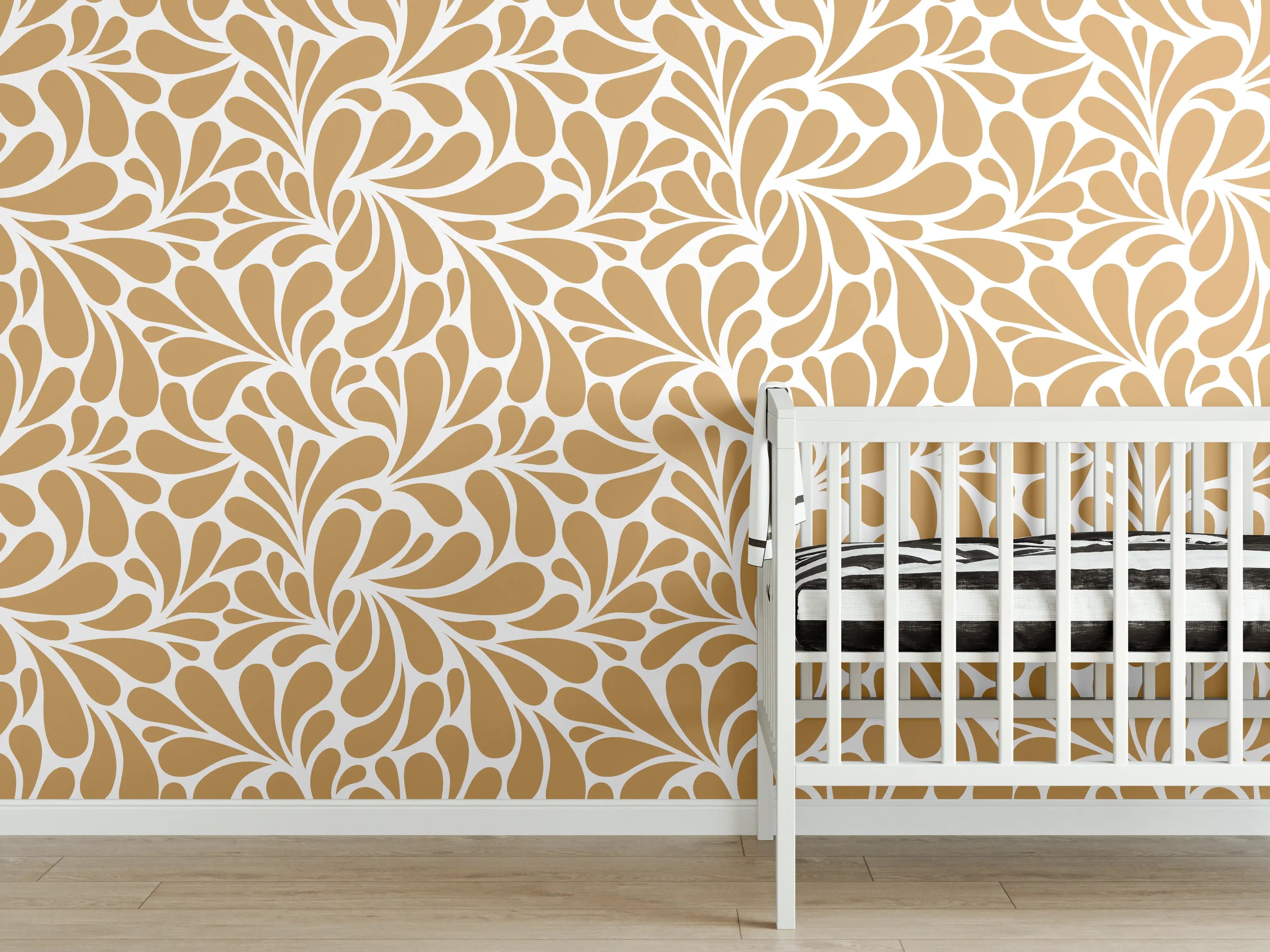 Babyzimmer Wandgestaltung - Weiße und goldene dekorative Wandgestaltung