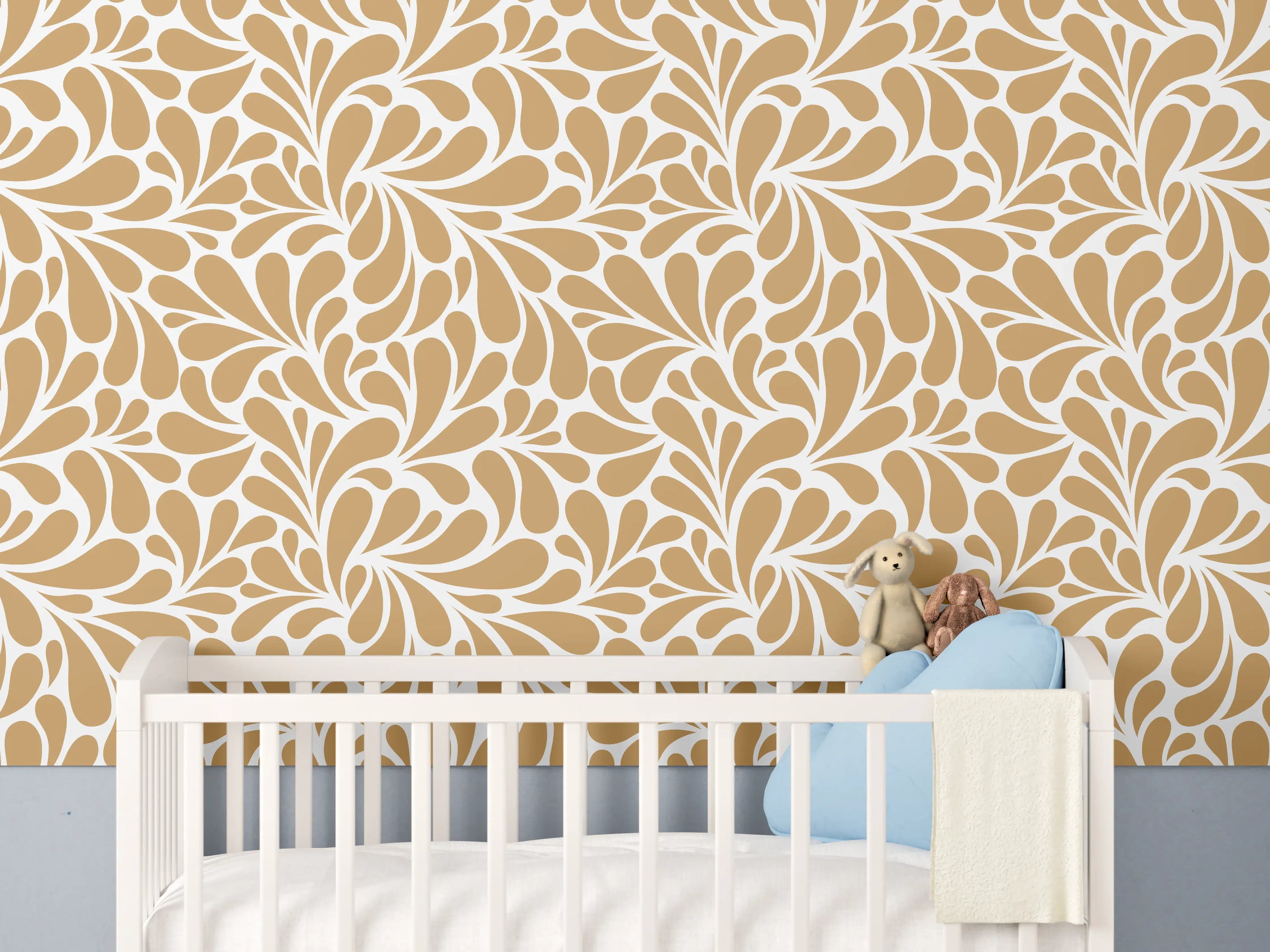 Babyzimmer Wandgestaltung - Weiße und goldene dekorative Wandgestaltung