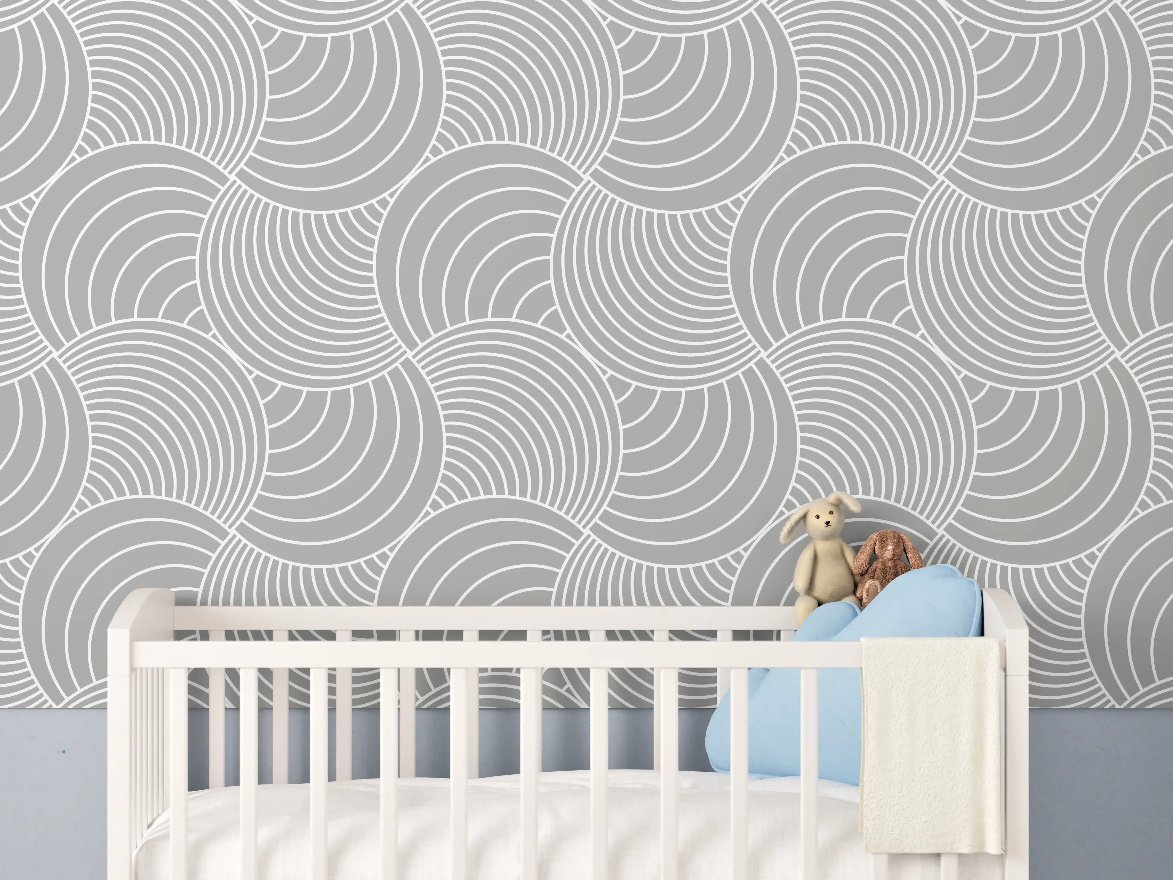 Babyzimmer Wandgestaltung - Weiße, graue Wellenmuster-Textur