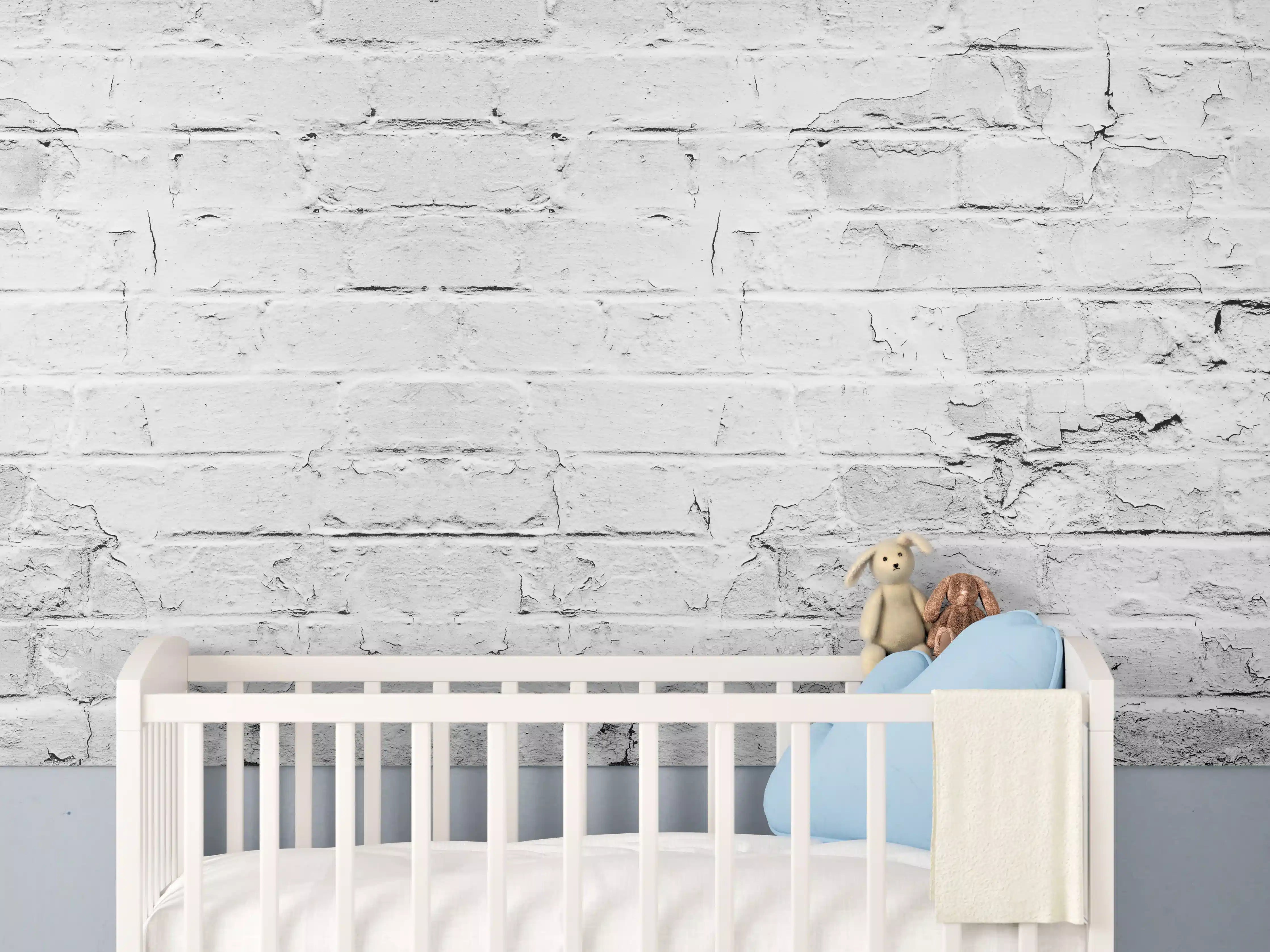 Babyzimmer Wandgestaltung - Weißer rustikaler Mauerwerk