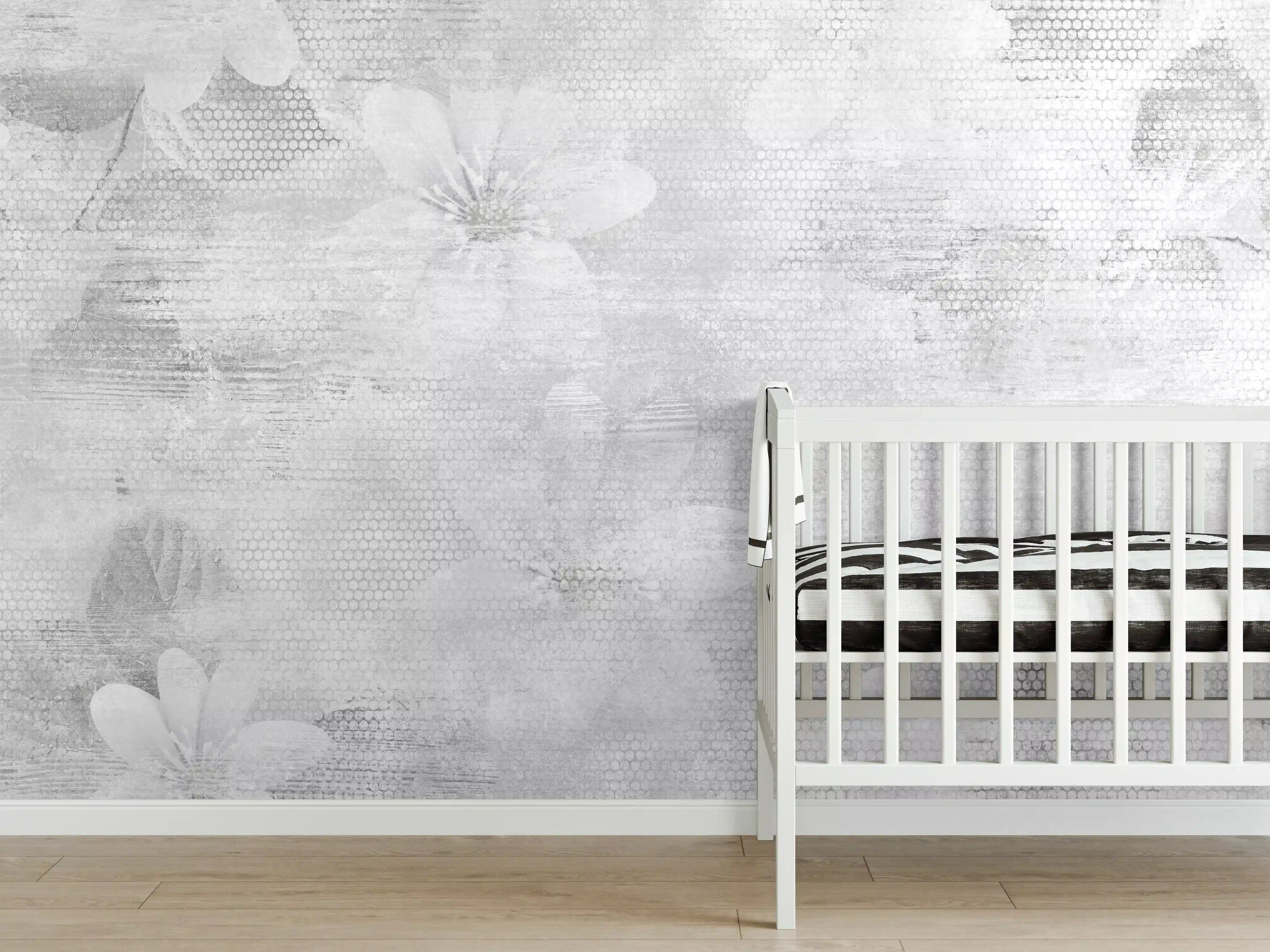 Babyzimmer Wandgestaltung - Weißes Blumen Muster - Floral