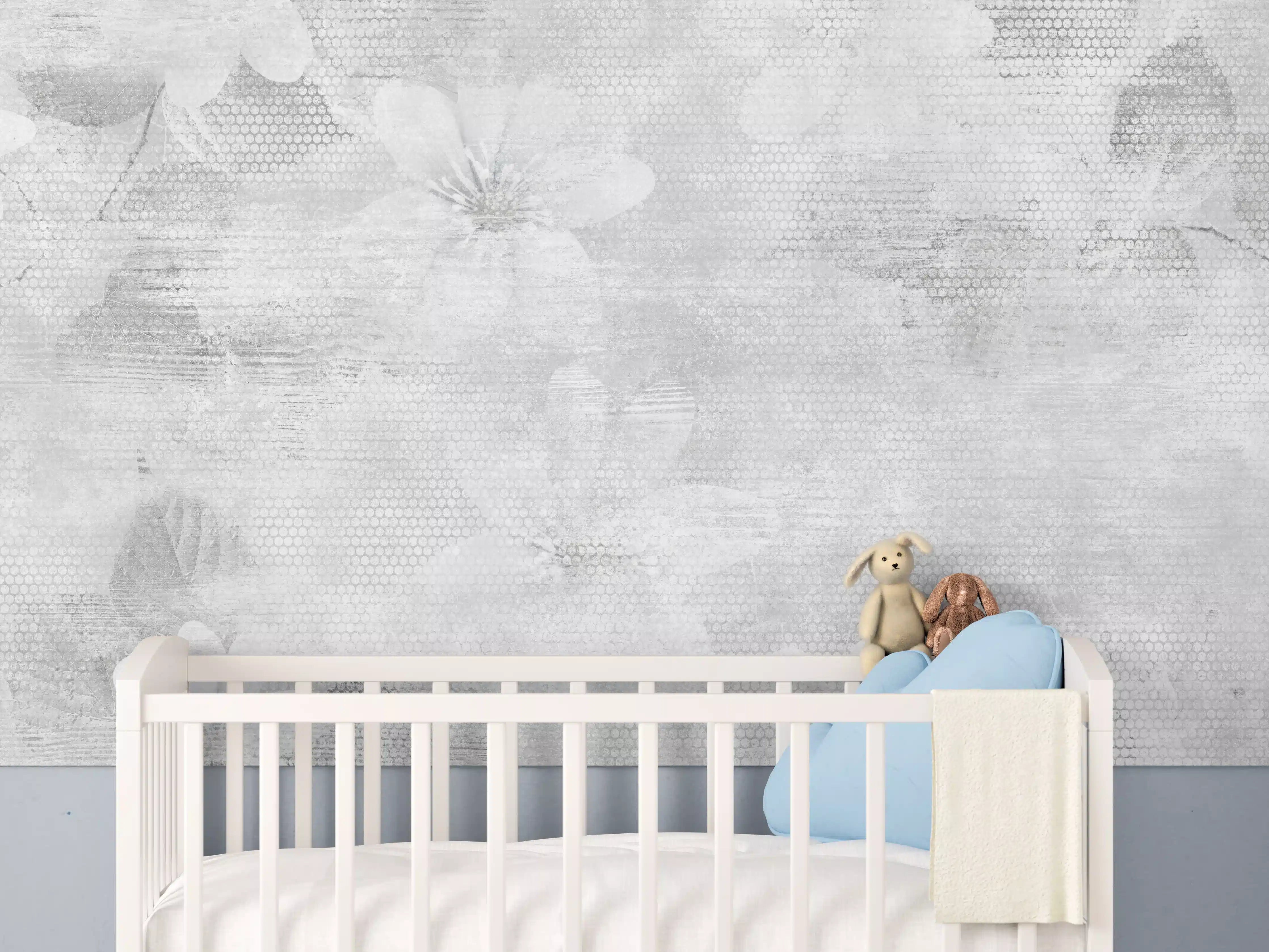 Babyzimmer Wandgestaltung - Weißes Blumen Muster - Floral