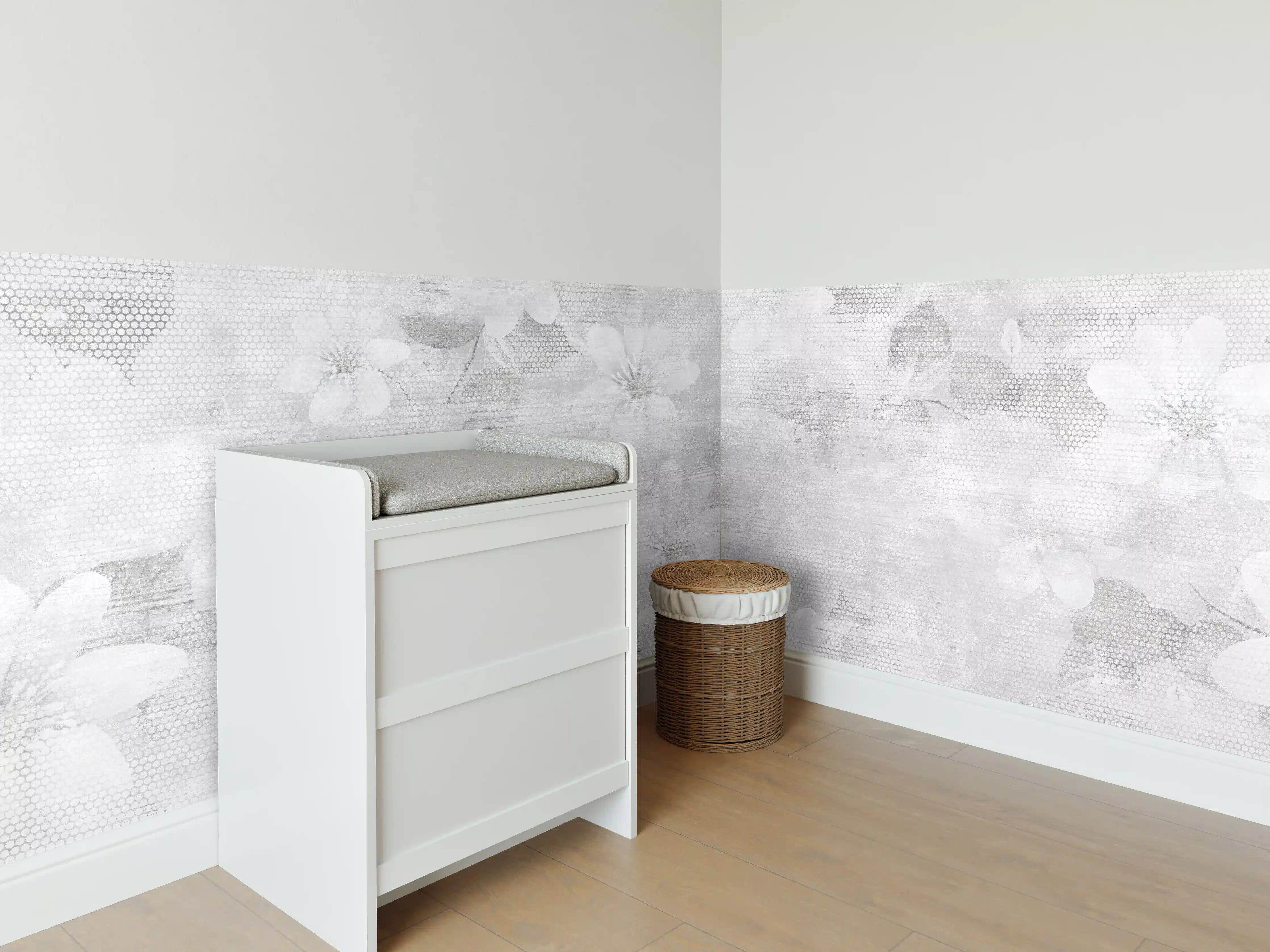 Babyzimmer Wandgestaltung - Weißes Blumen Muster - Floral