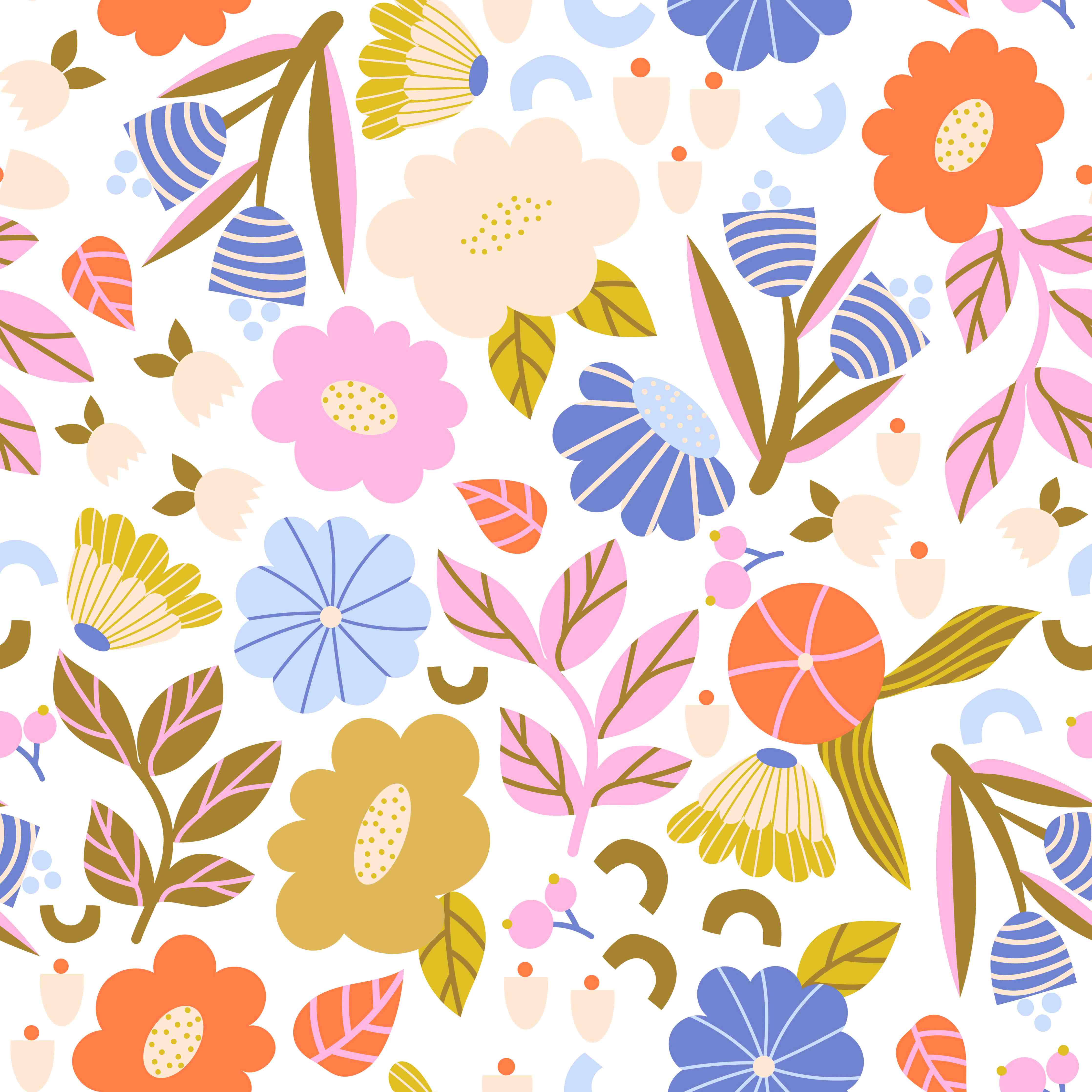 Babyzimmer Wandgestaltung-Weißes Blumenmuster in Pastelltönen