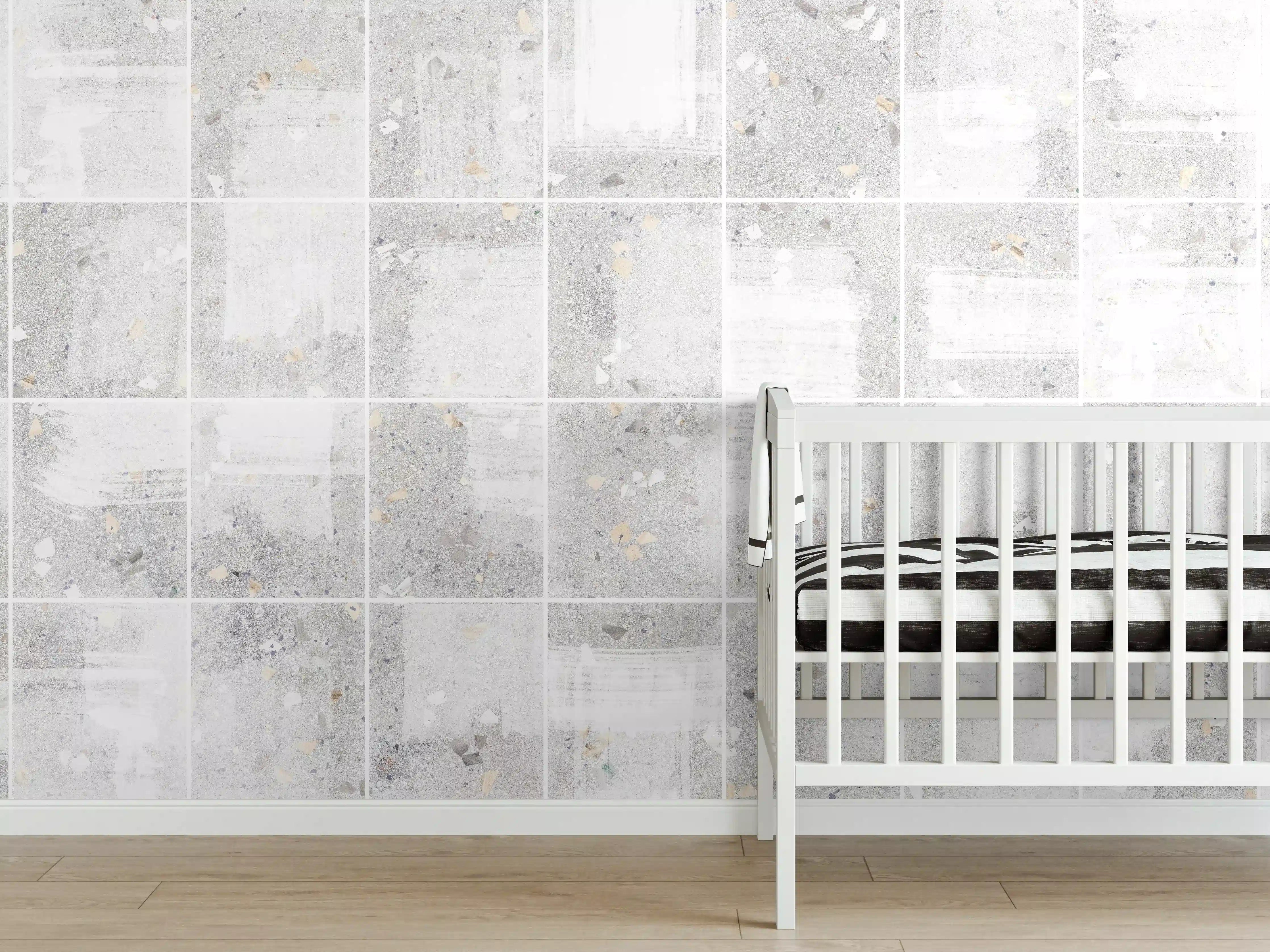 Babyzimmer Wandgestaltung - Weißes Fliesenmuster - Terrazzo Struktur