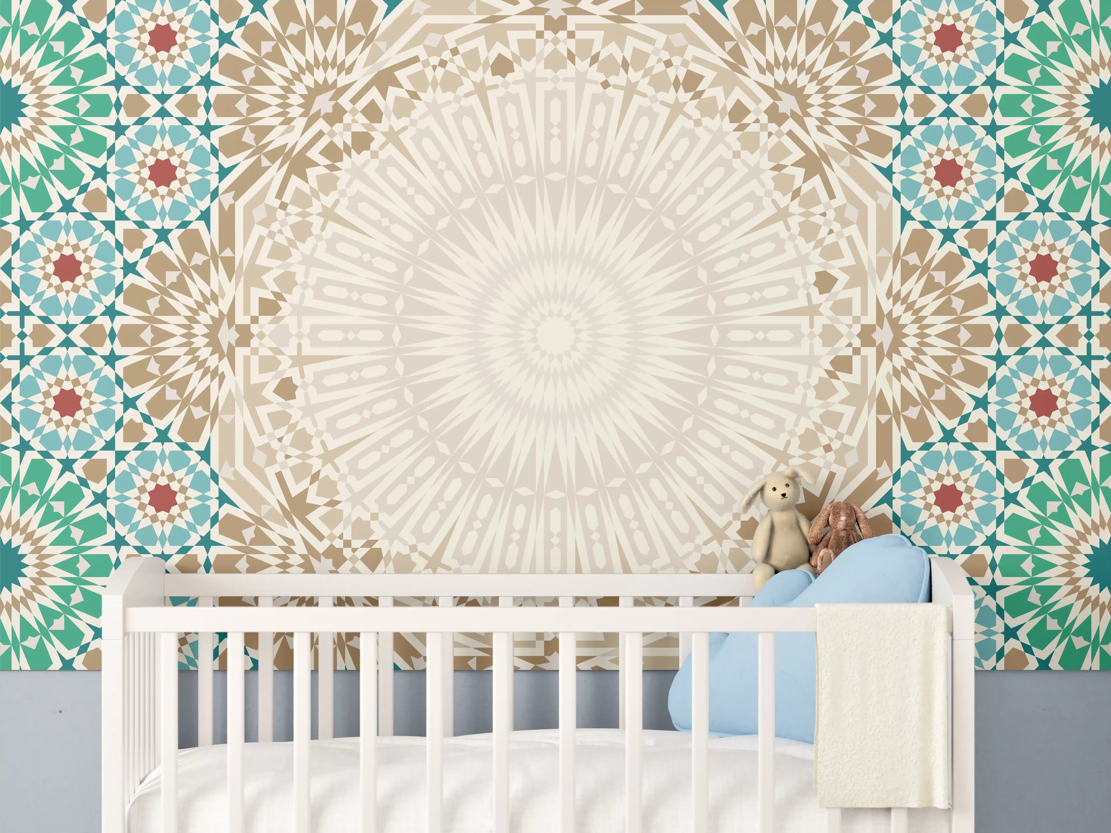 Babyzimmer Wandgestaltung - Weißes Fliesenmuster mit filigranen Grautönen