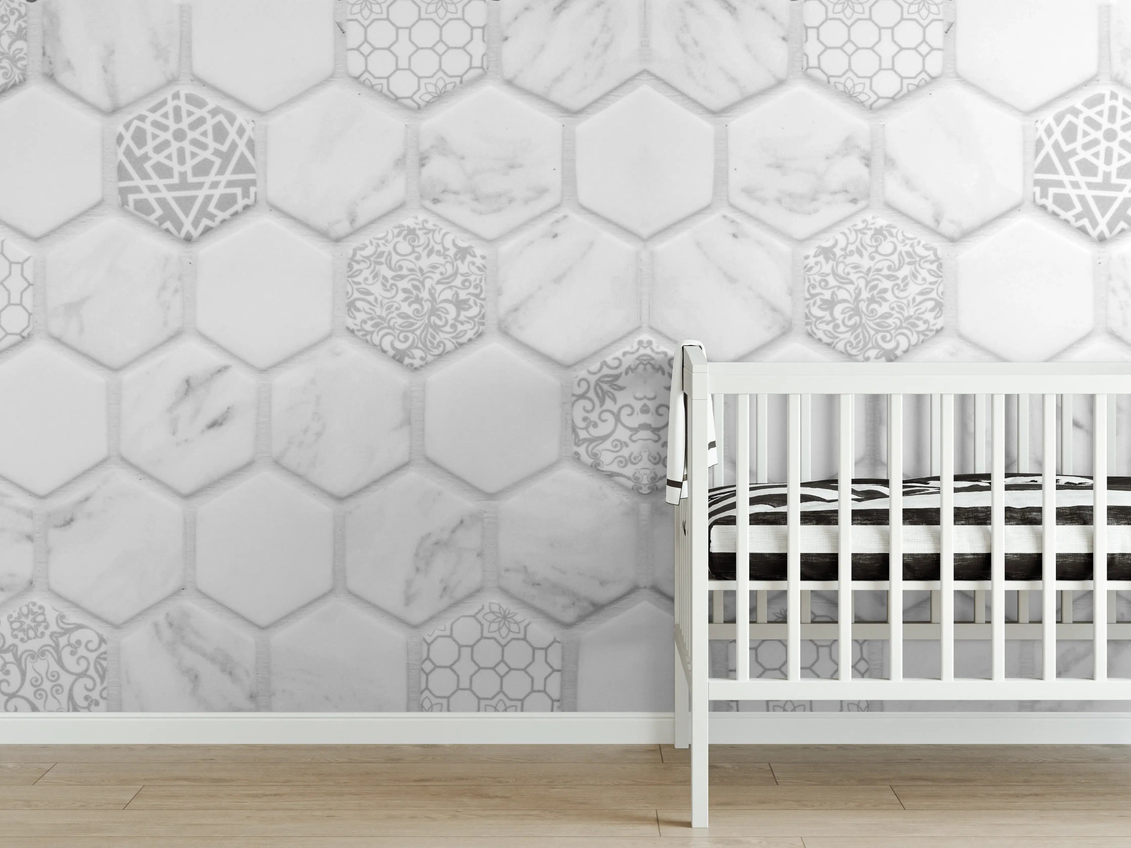 Babyzimmer Wandgestaltung - Weißes Hexagon-Marmor-Mosaik