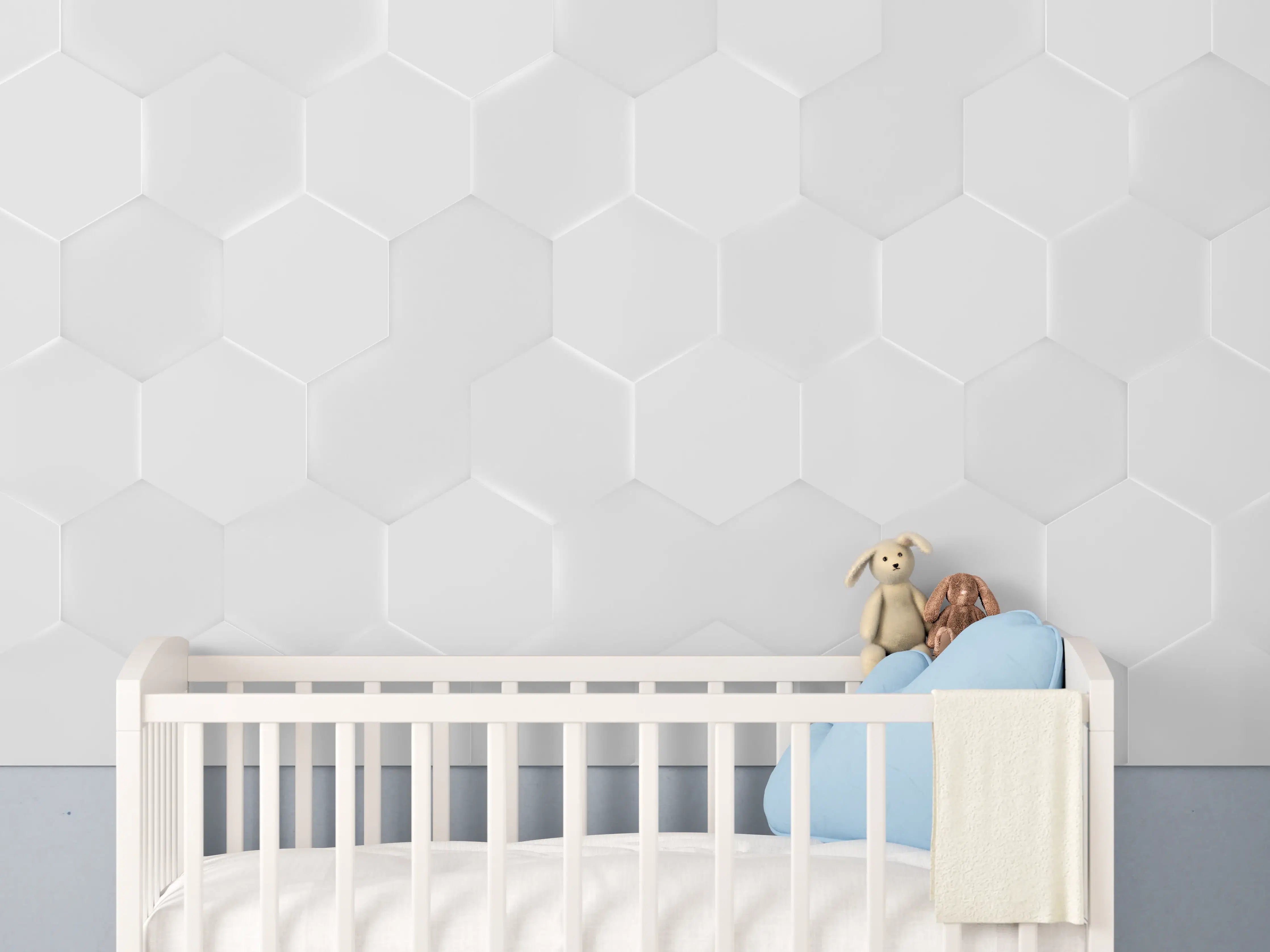 Babyzimmer Wandgestaltung - Weißes Hexagon-Muster