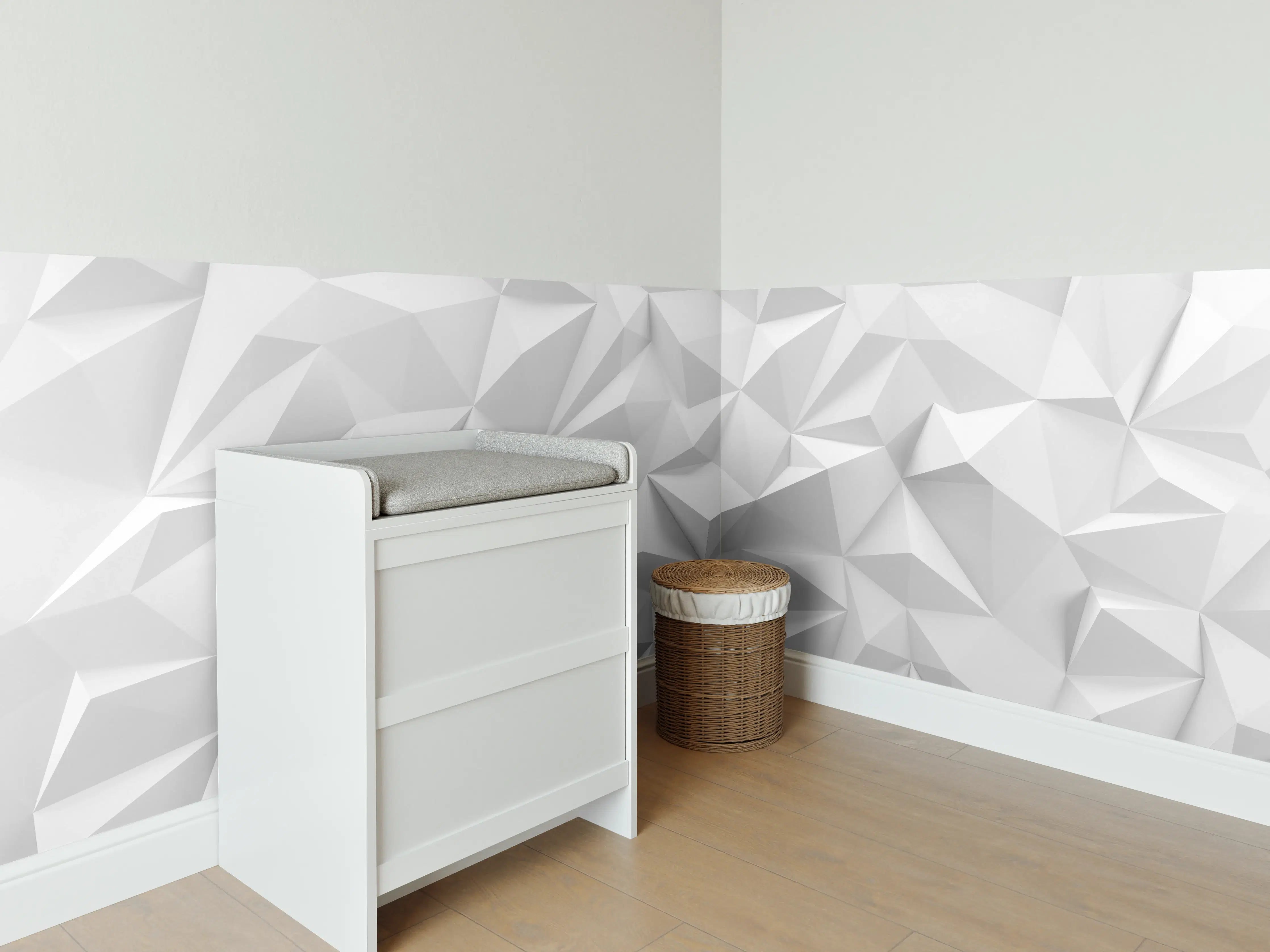 Babyzimmer Wandgestaltung - Weißes Low-Poly Design