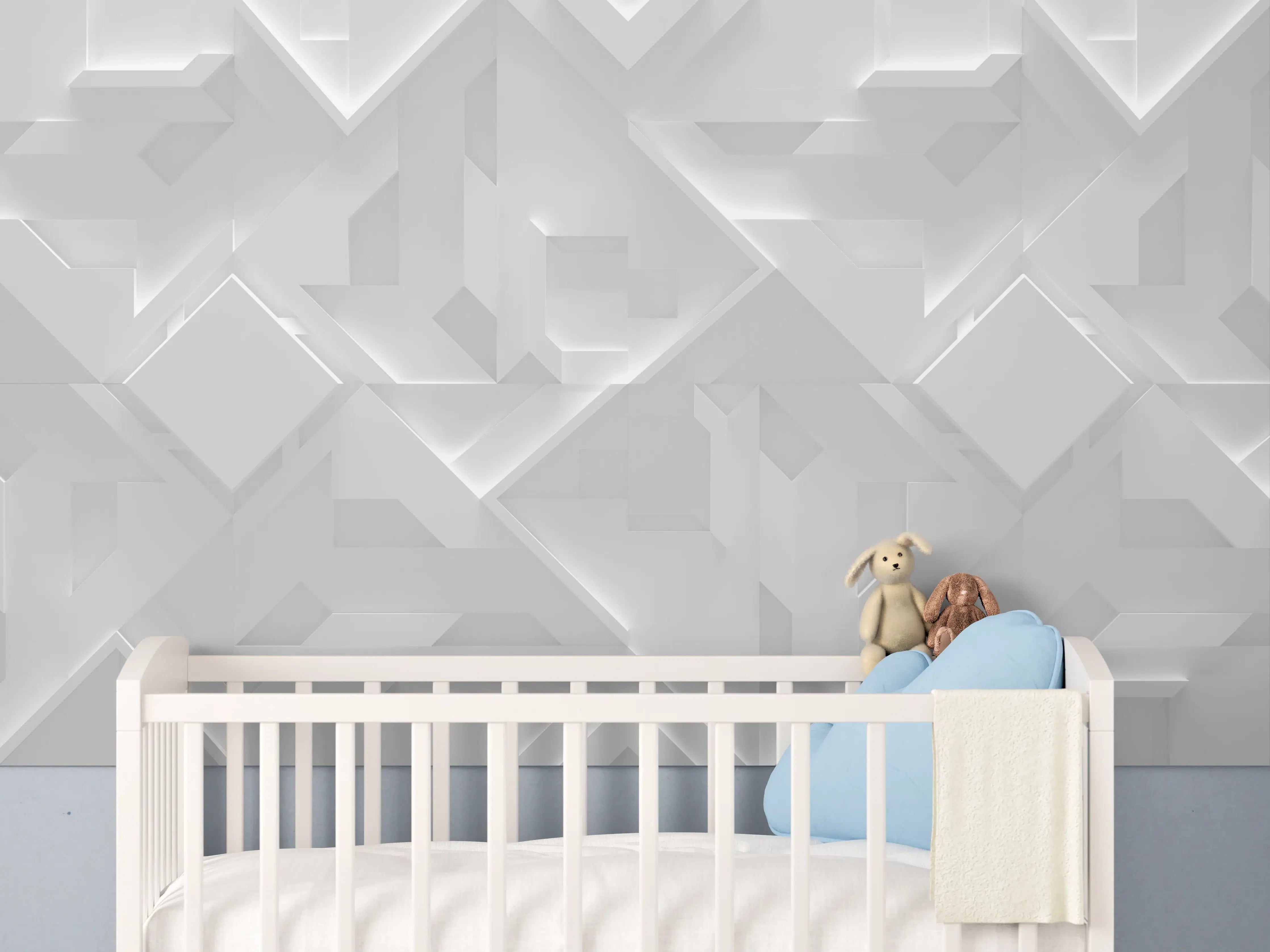 Babyzimmer Wandgestaltung - Weißes Wandmuster mit geometrischen Reliefstrukturen