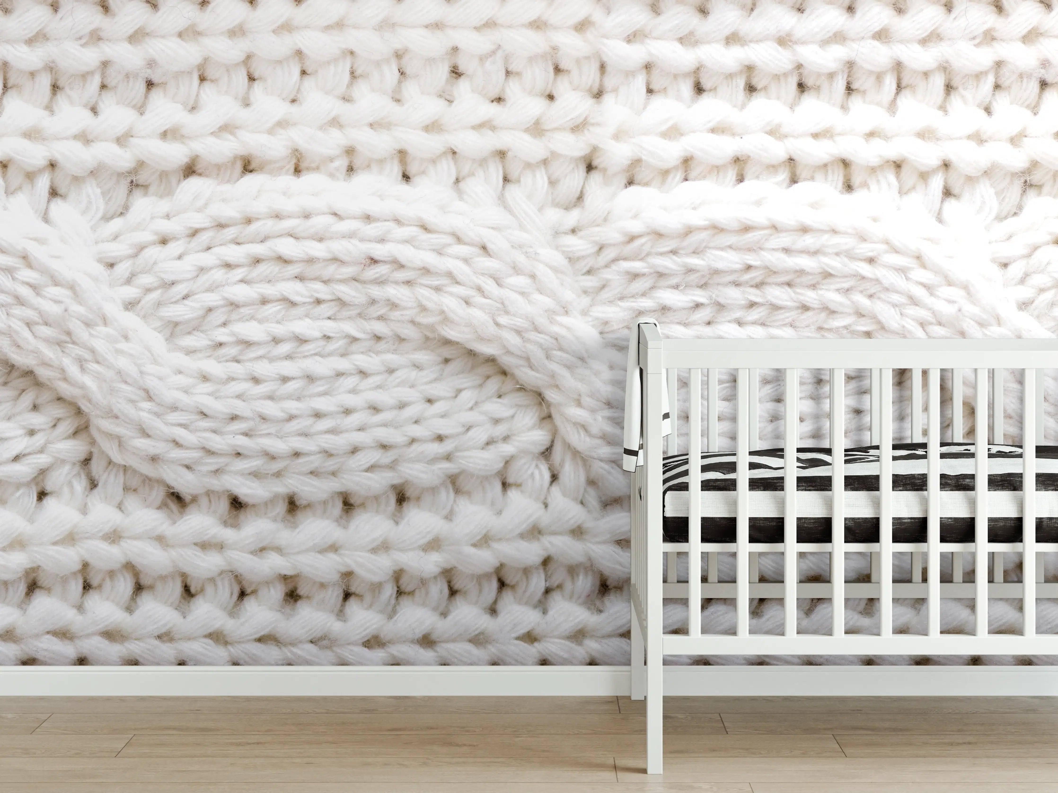 Babyzimmer Wandgestaltung - Weißes Wollstrickmuster