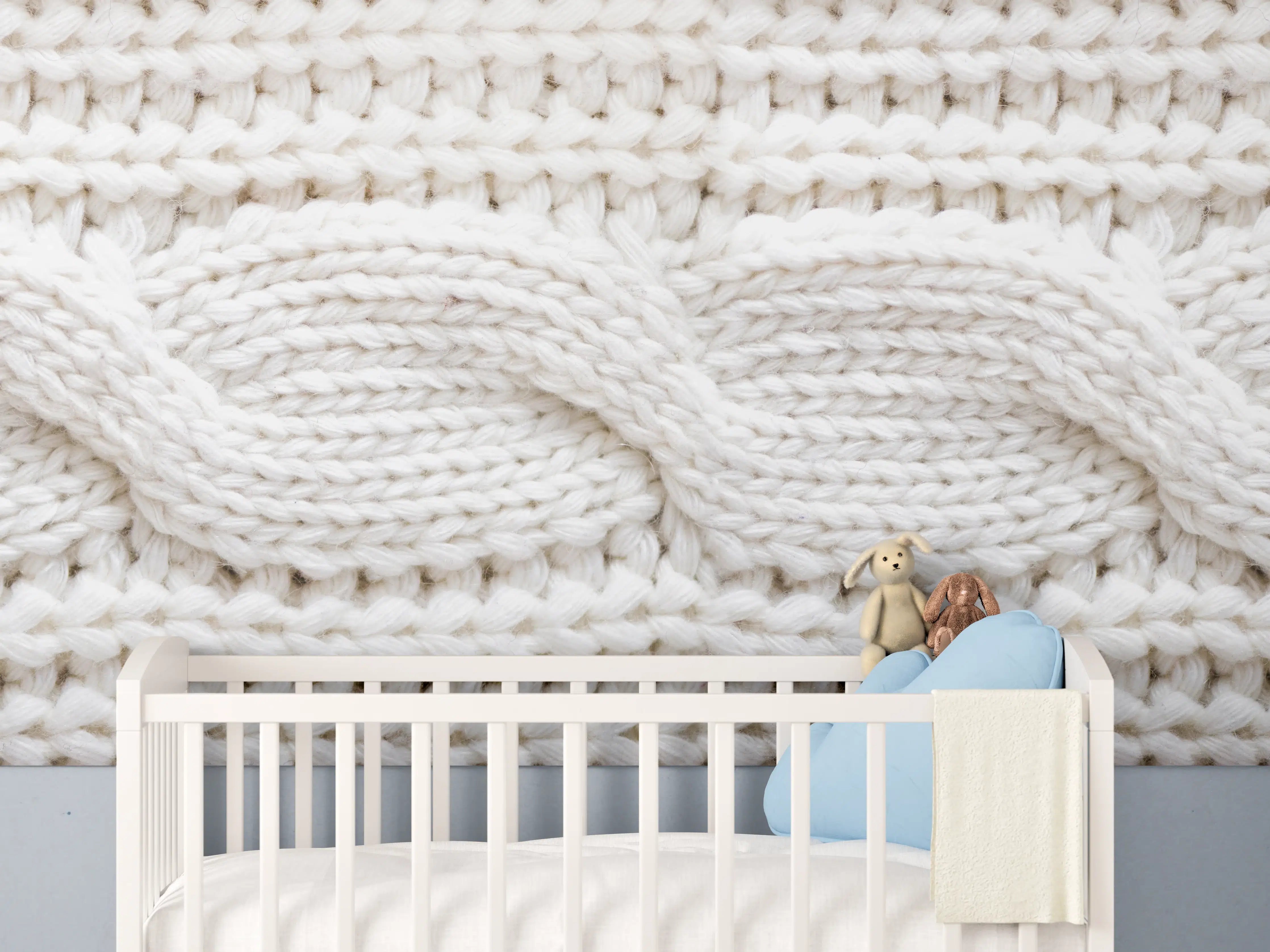 Babyzimmer Wandgestaltung - Weißes Wollstrickmuster