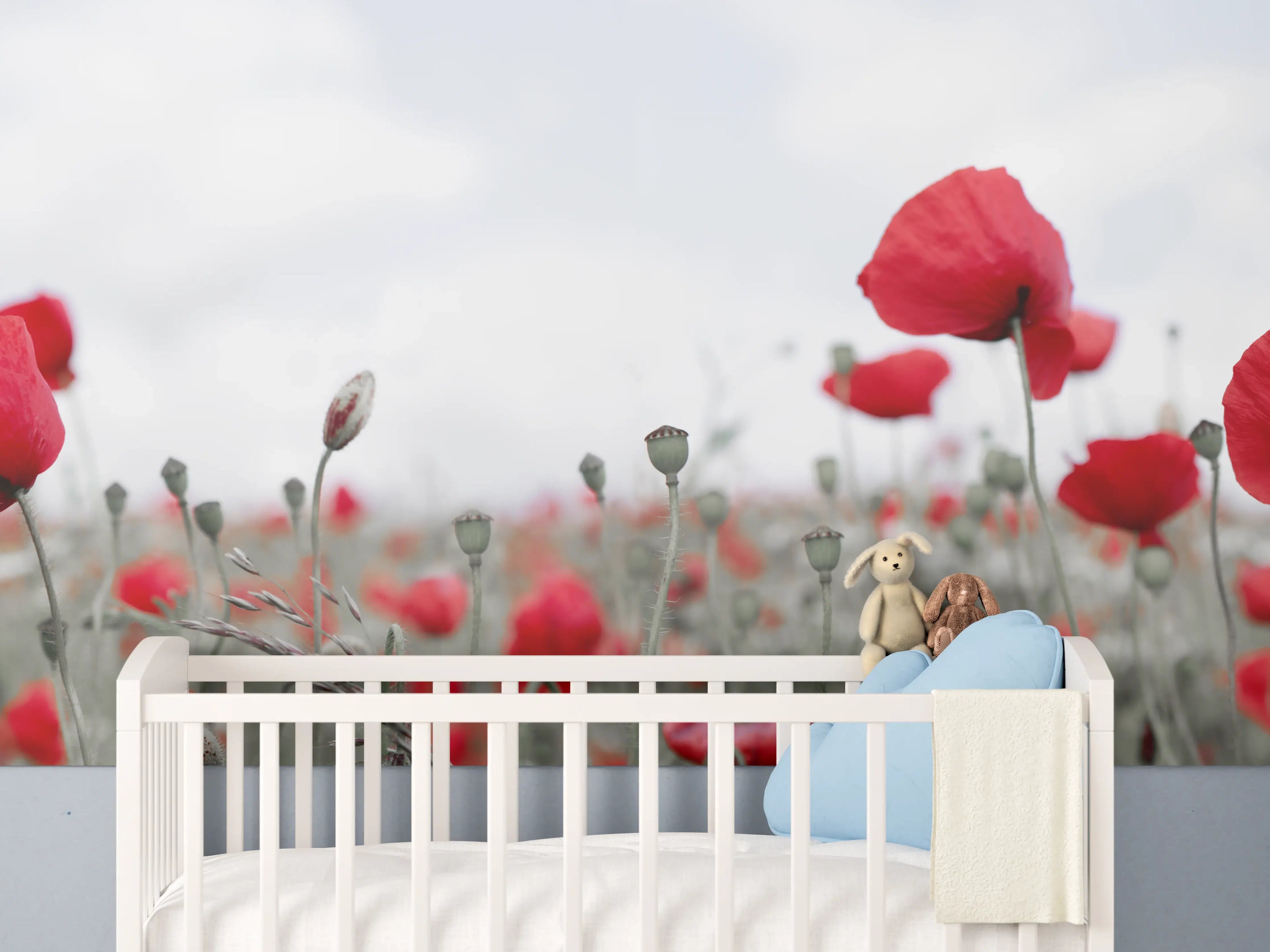 Babyzimmer Wandgestaltung - Weites rotes Mohnfeld Panorama