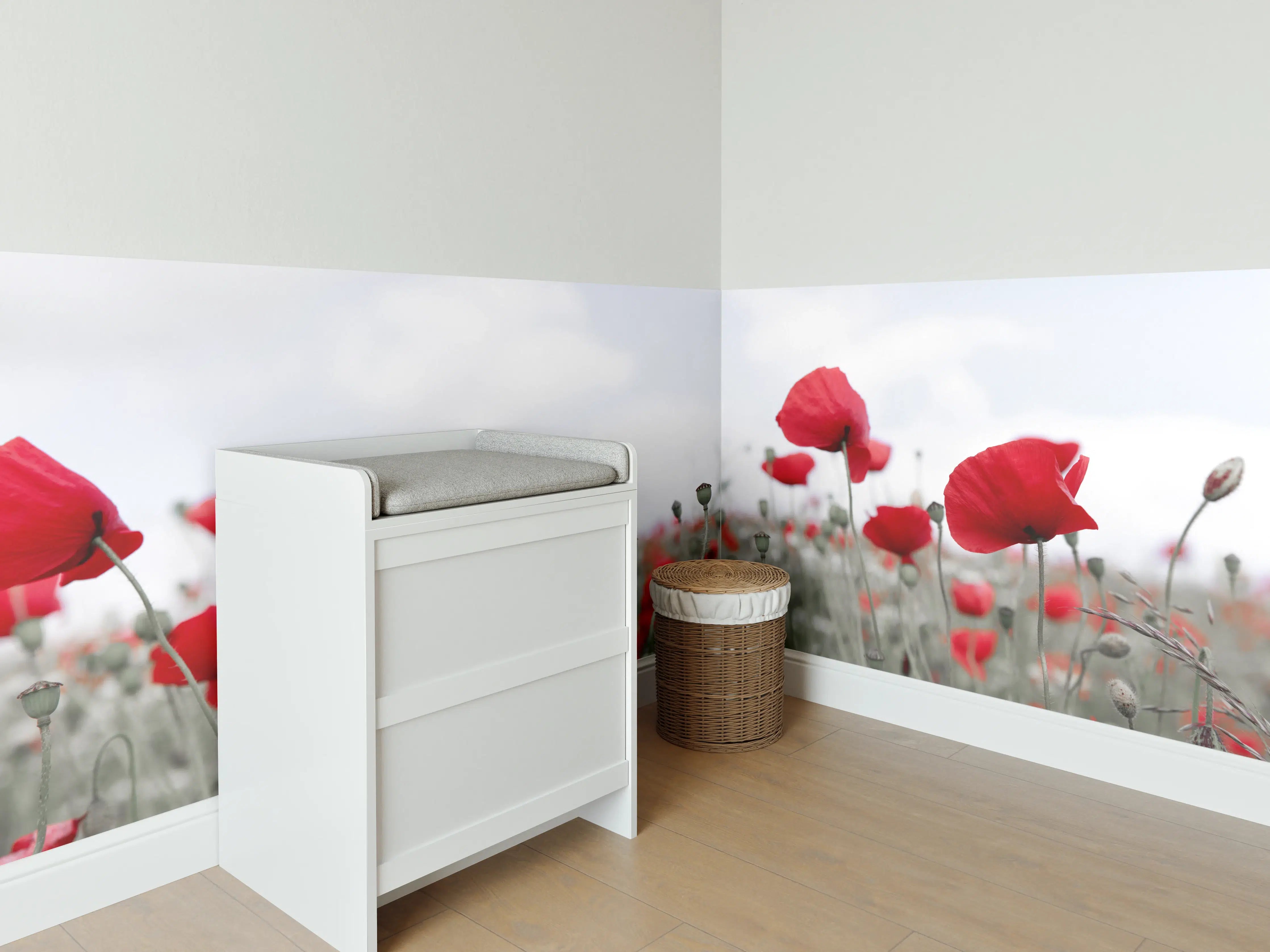 Babyzimmer Wandgestaltung - Weites rotes Mohnfeld Panorama