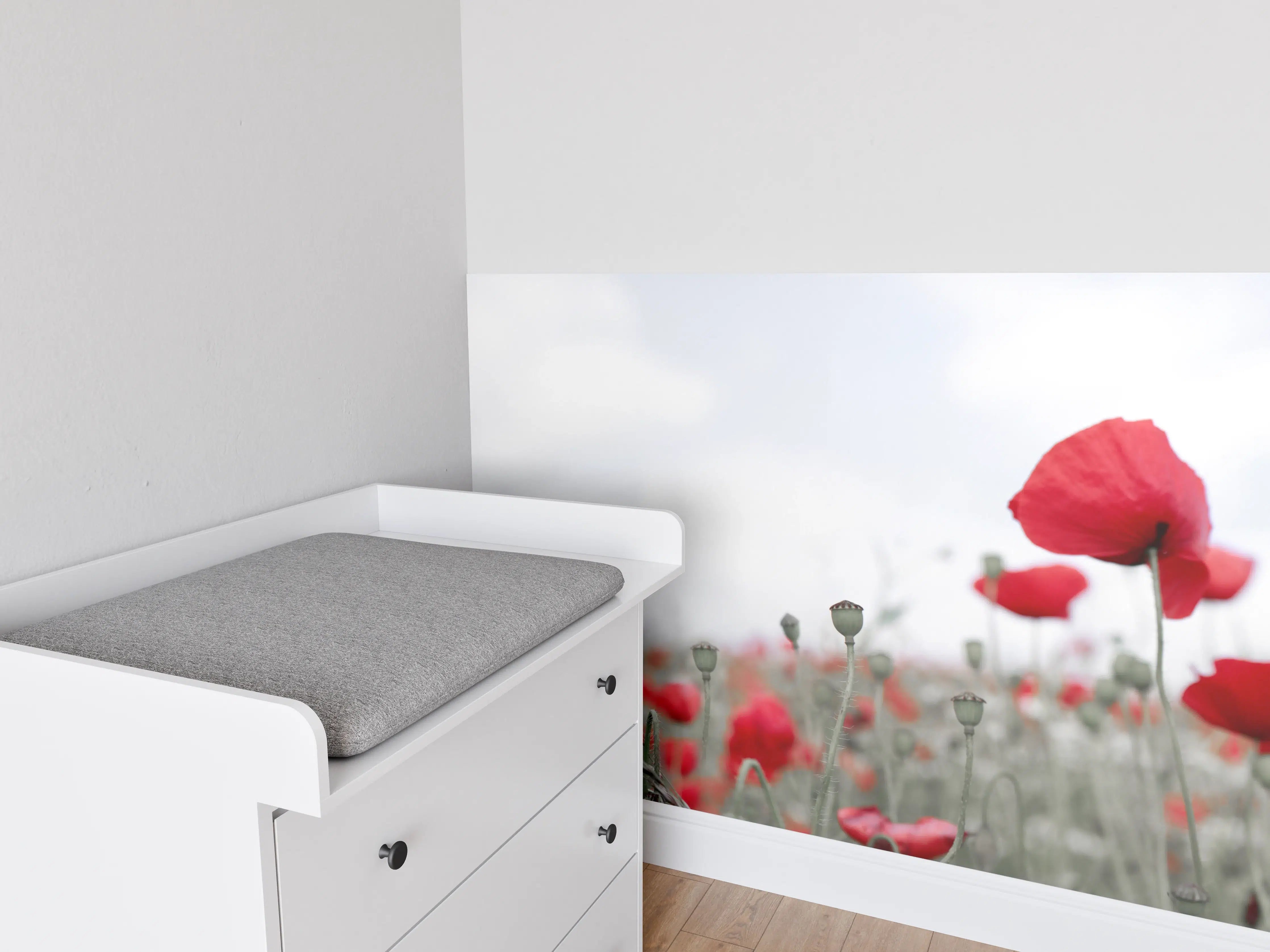 Babyzimmer Wandgestaltung - Weites rotes Mohnfeld Panorama