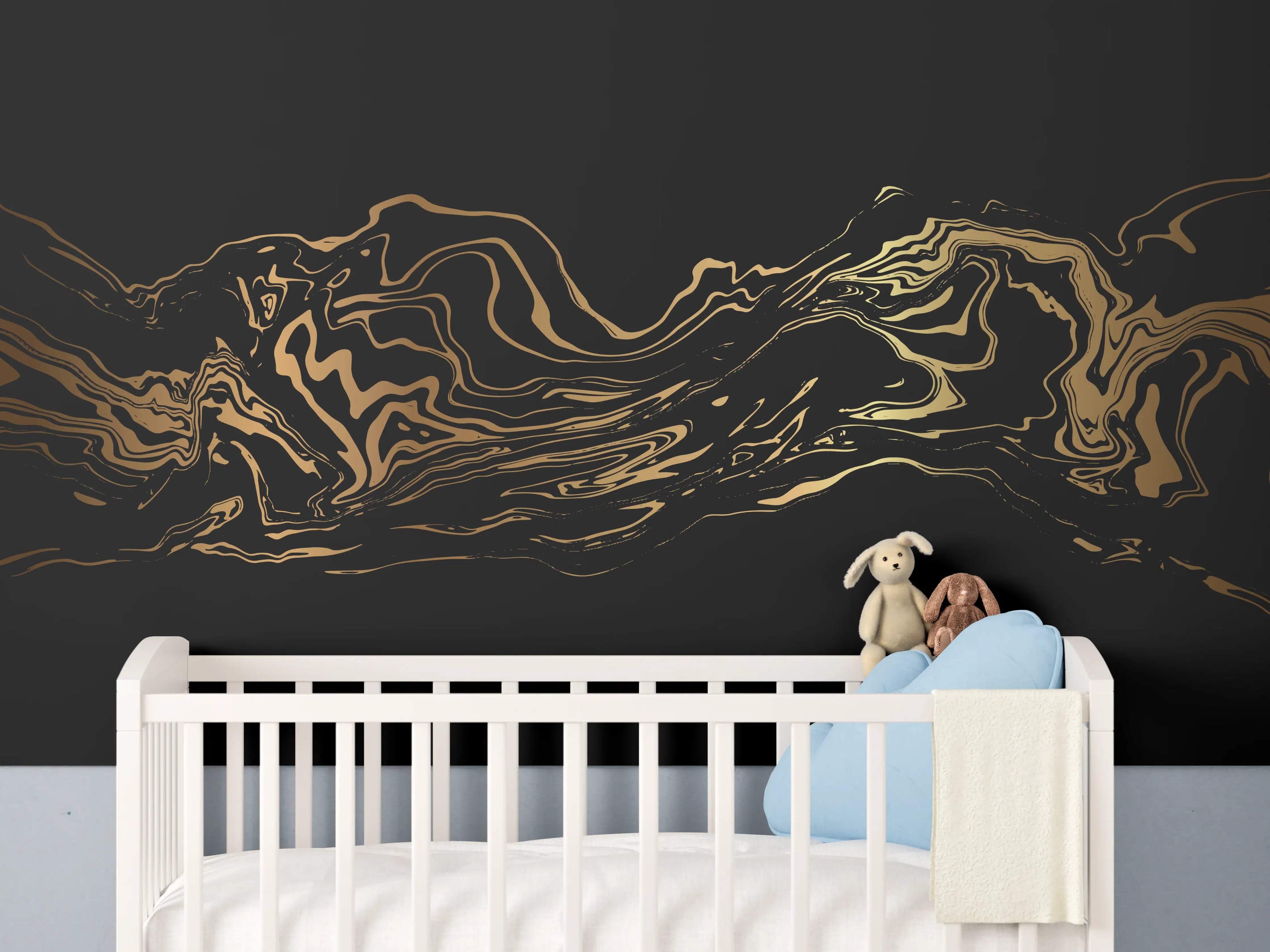 Babyzimmer Wandgestaltung - Wellenartiges dunkles goldenes Muster
