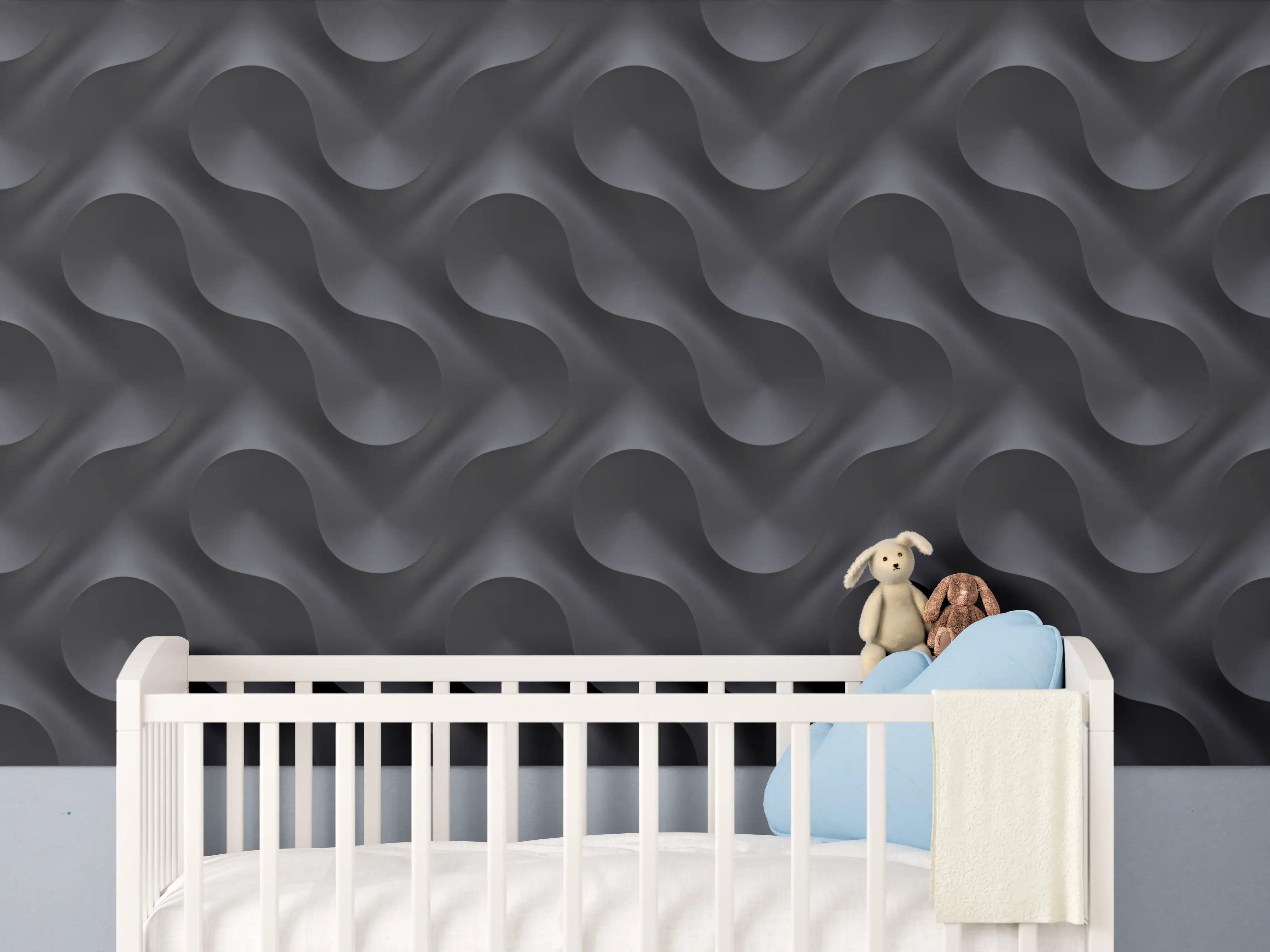 Babyzimmer Wandgestaltung - Wellenmuster Wandpaneel Grau