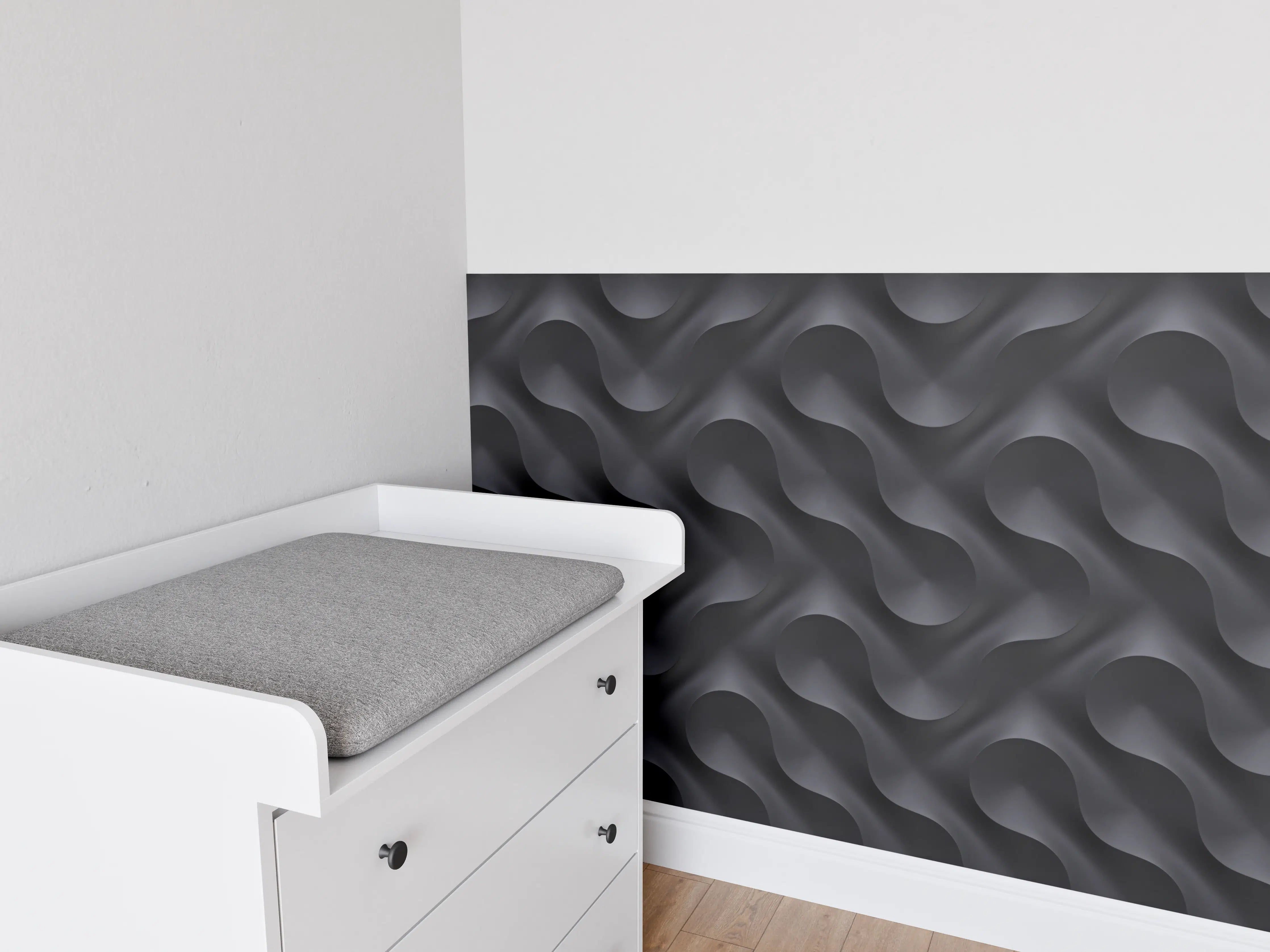 Babyzimmer Wandgestaltung - Wellenmuster Wandpaneel Grau