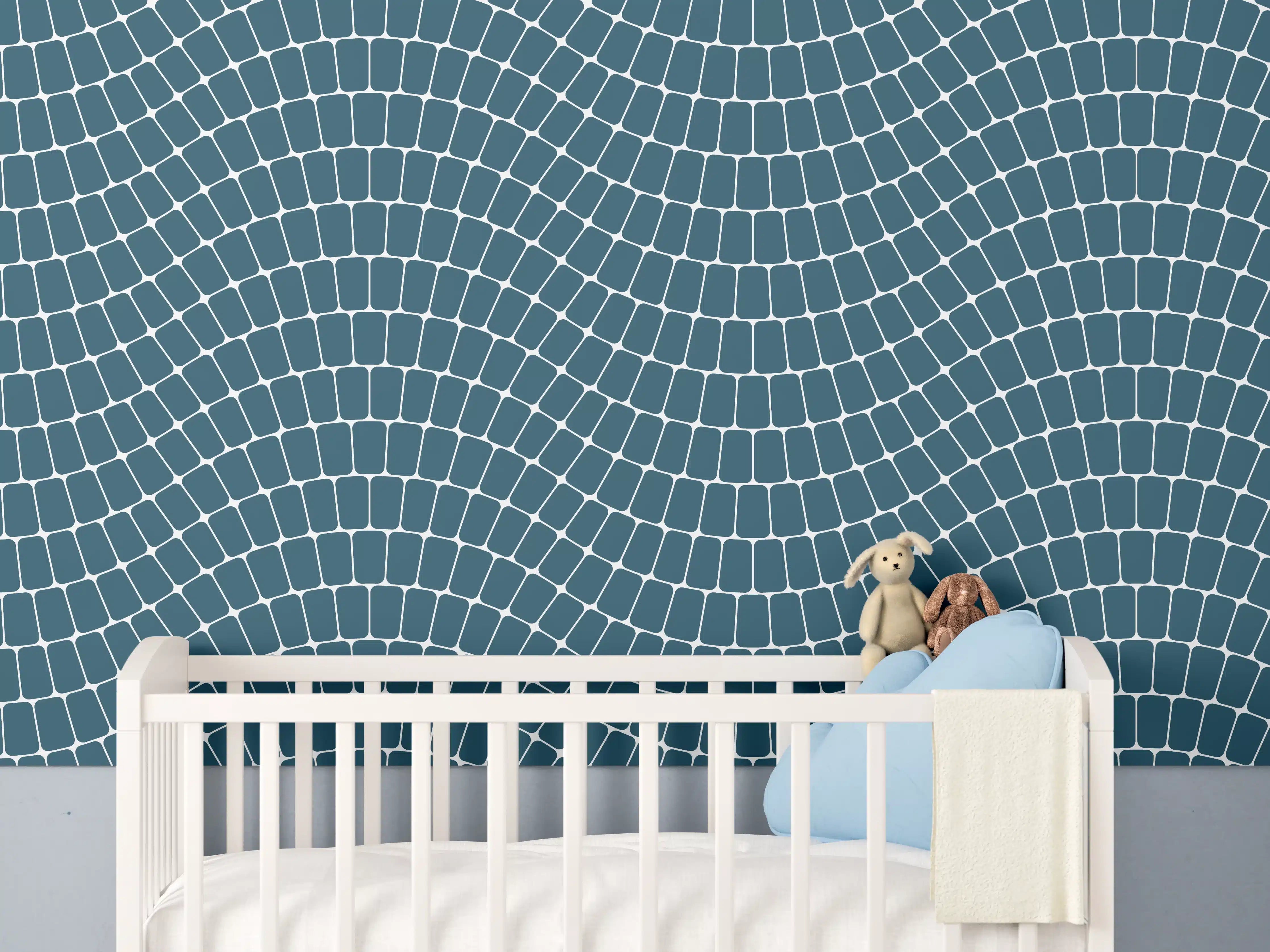 Babyzimmer Wandgestaltung - Wellenmuster in Blau mit zarten Grautönen