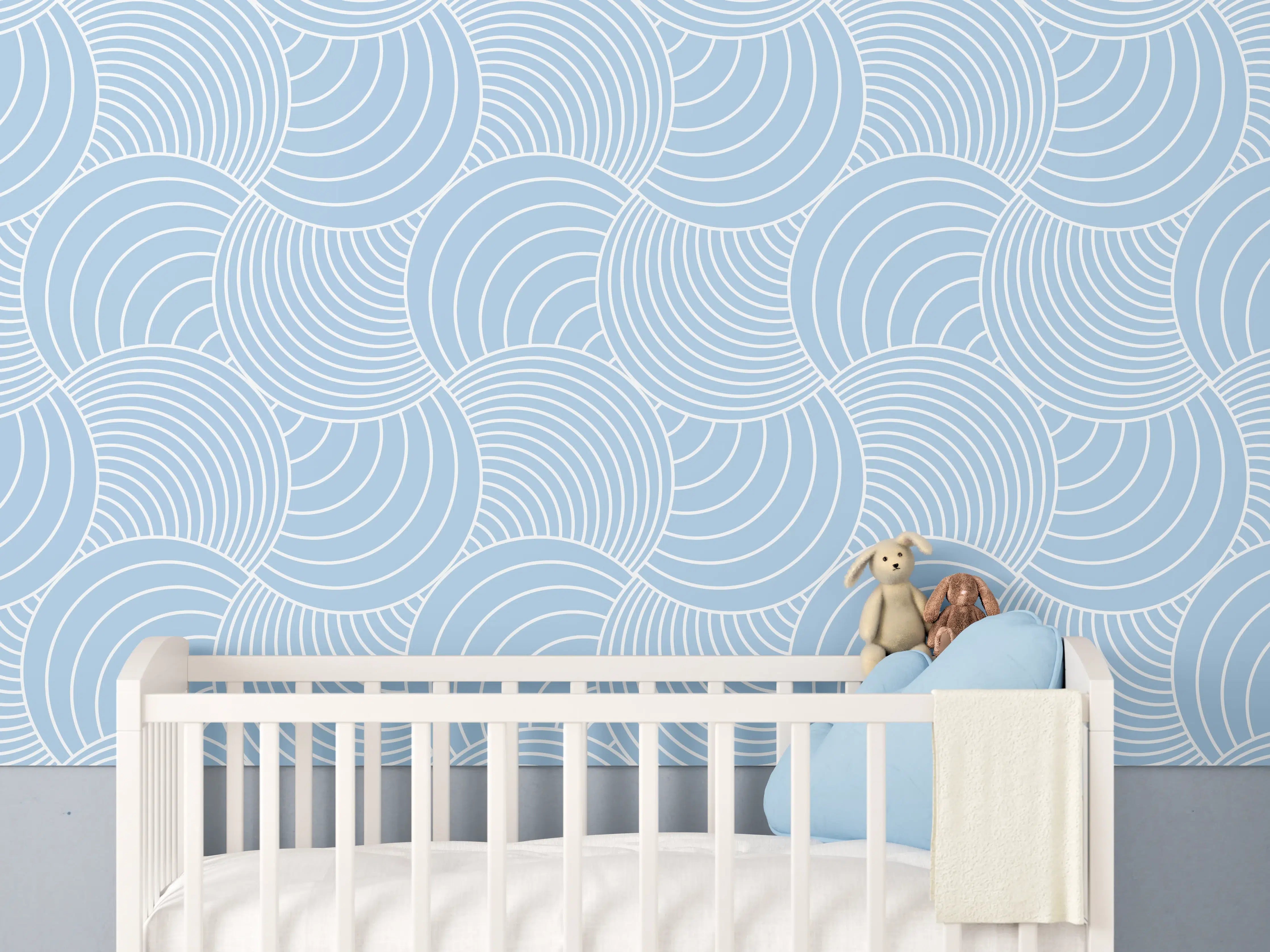 Babyzimmer Wandgestaltung - Wellenmuster in Zartblau