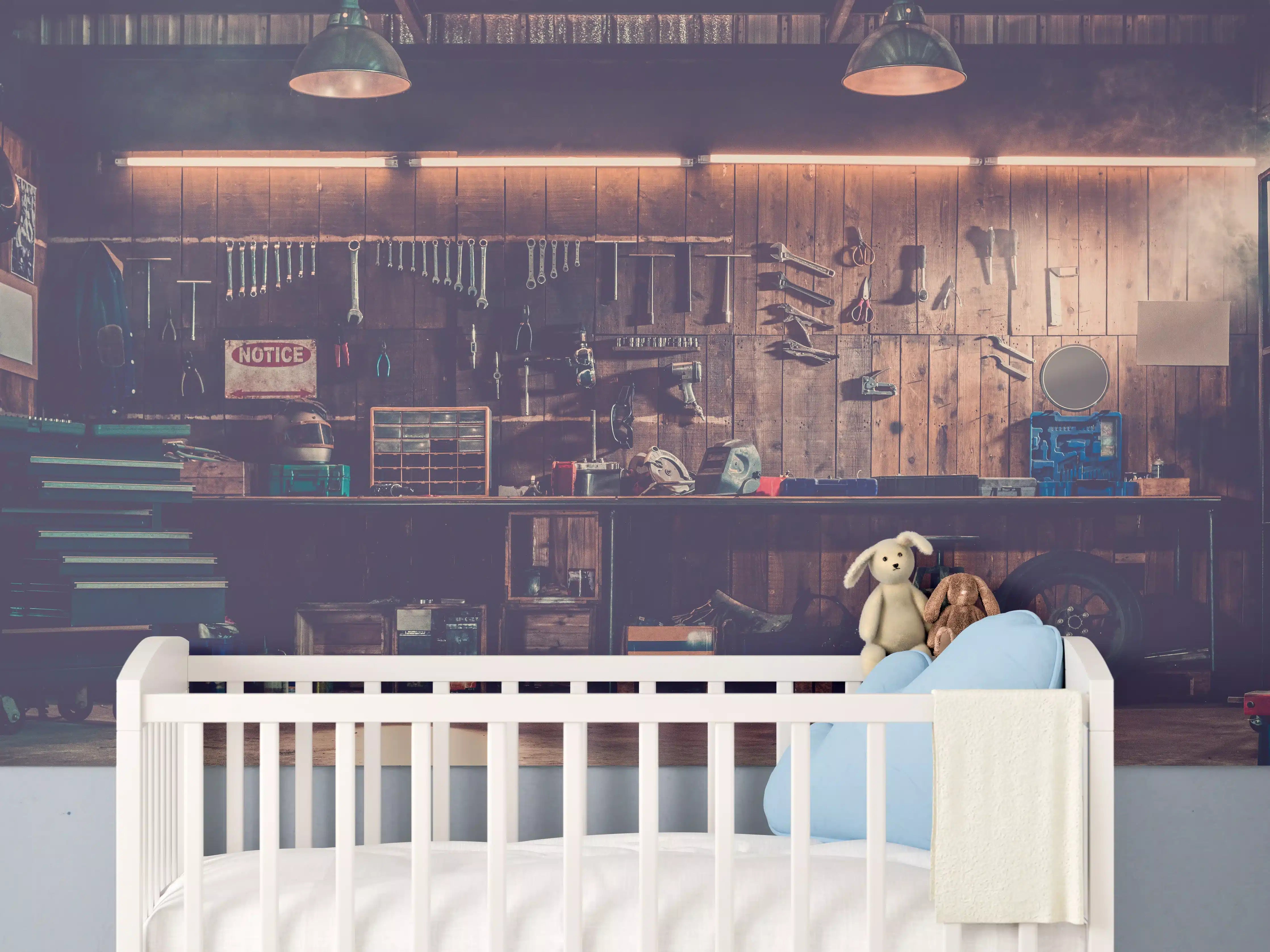 Babyzimmer Wandgestaltung - Werkstatt-Szene