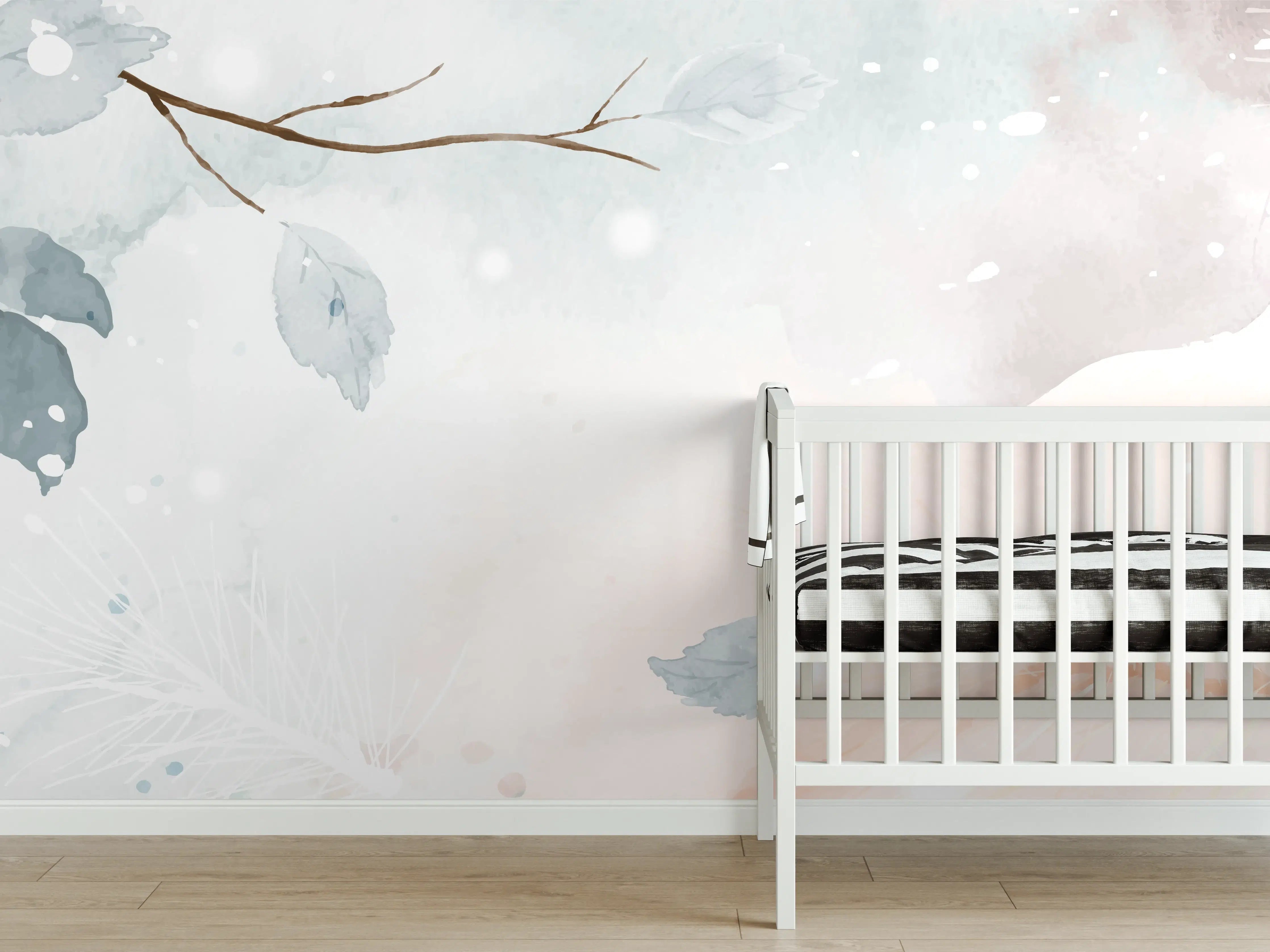 Babyzimmer Wandgestaltung - Winter-Aquarell in Erdtönen