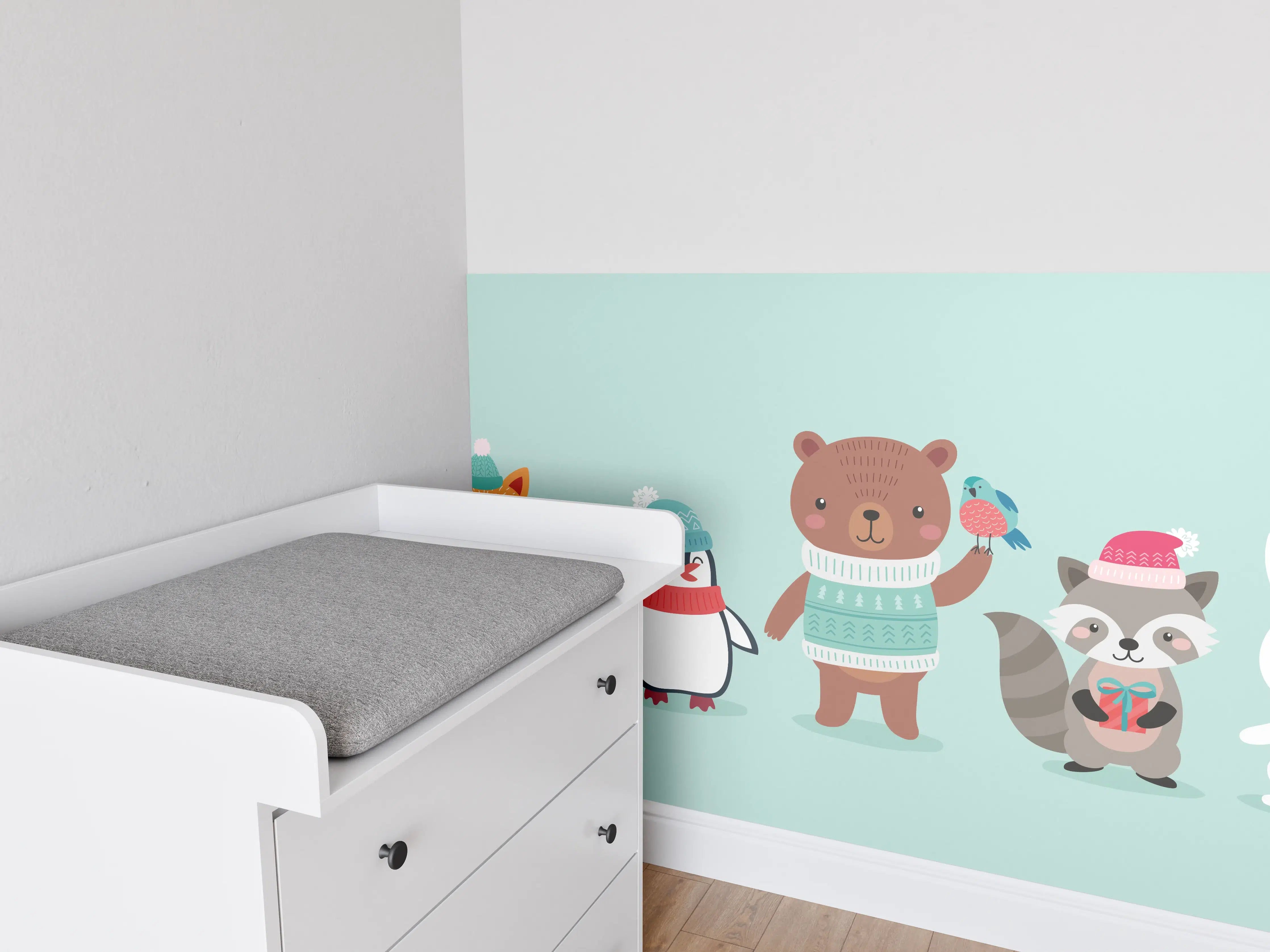 Babyzimmer Wandgestaltung - Winterliche Tierfreunde Illustration