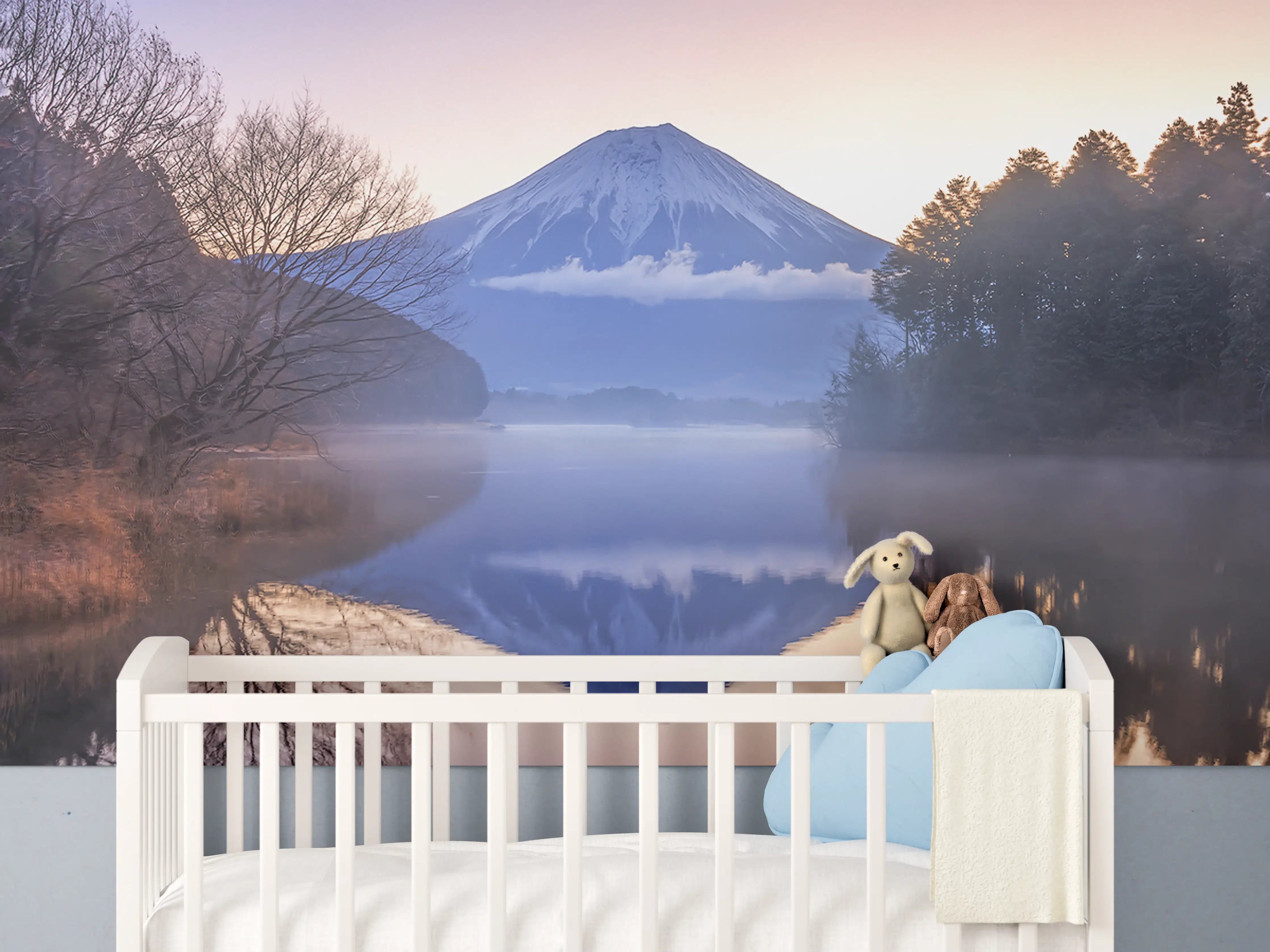 Babyzimmer Wandgestaltung - Winterlicher Fuji-Spiegelung