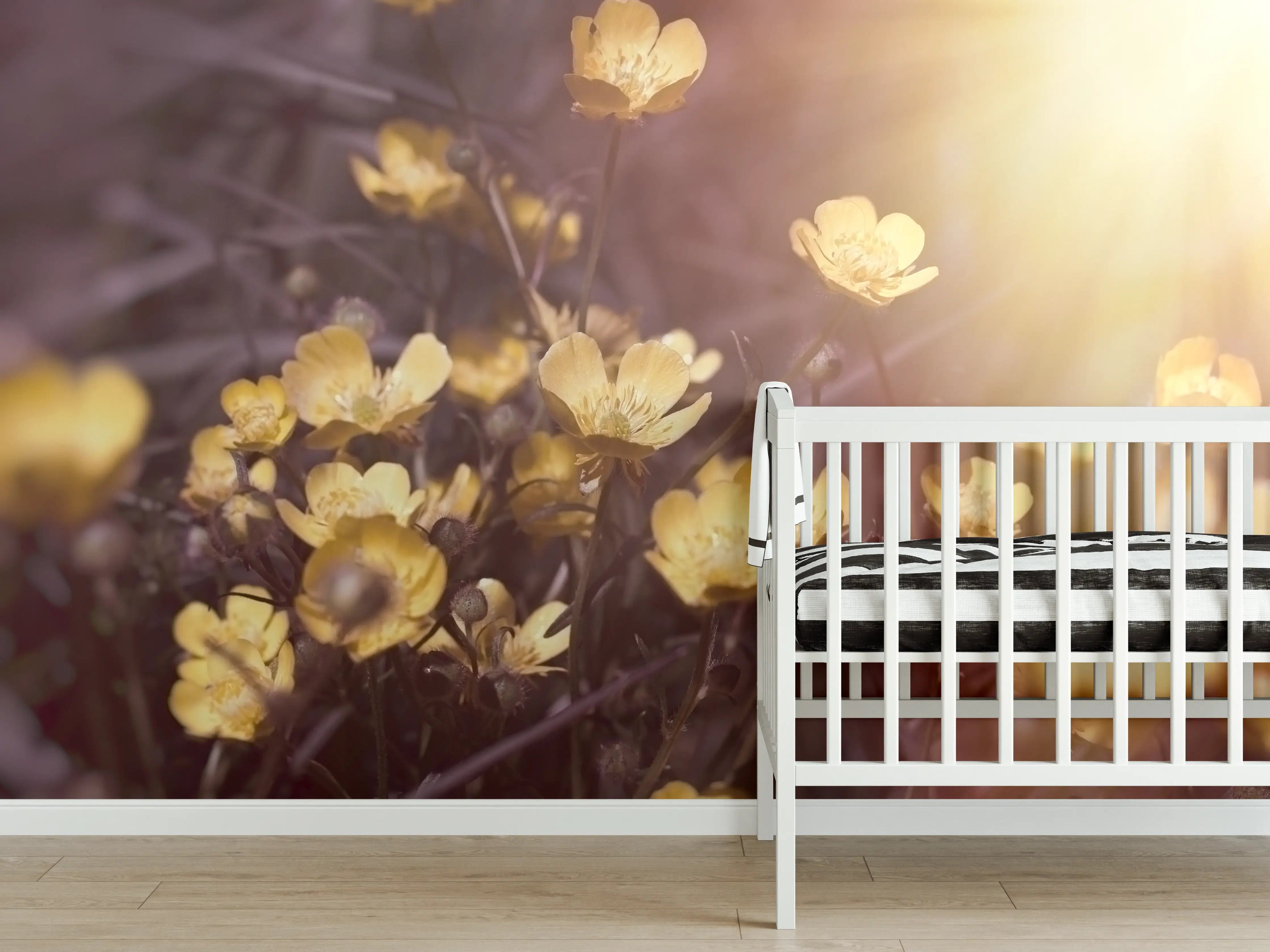 Babyzimmer Wandgestaltung - Winterlinge auf einer Wiese bei Sonne