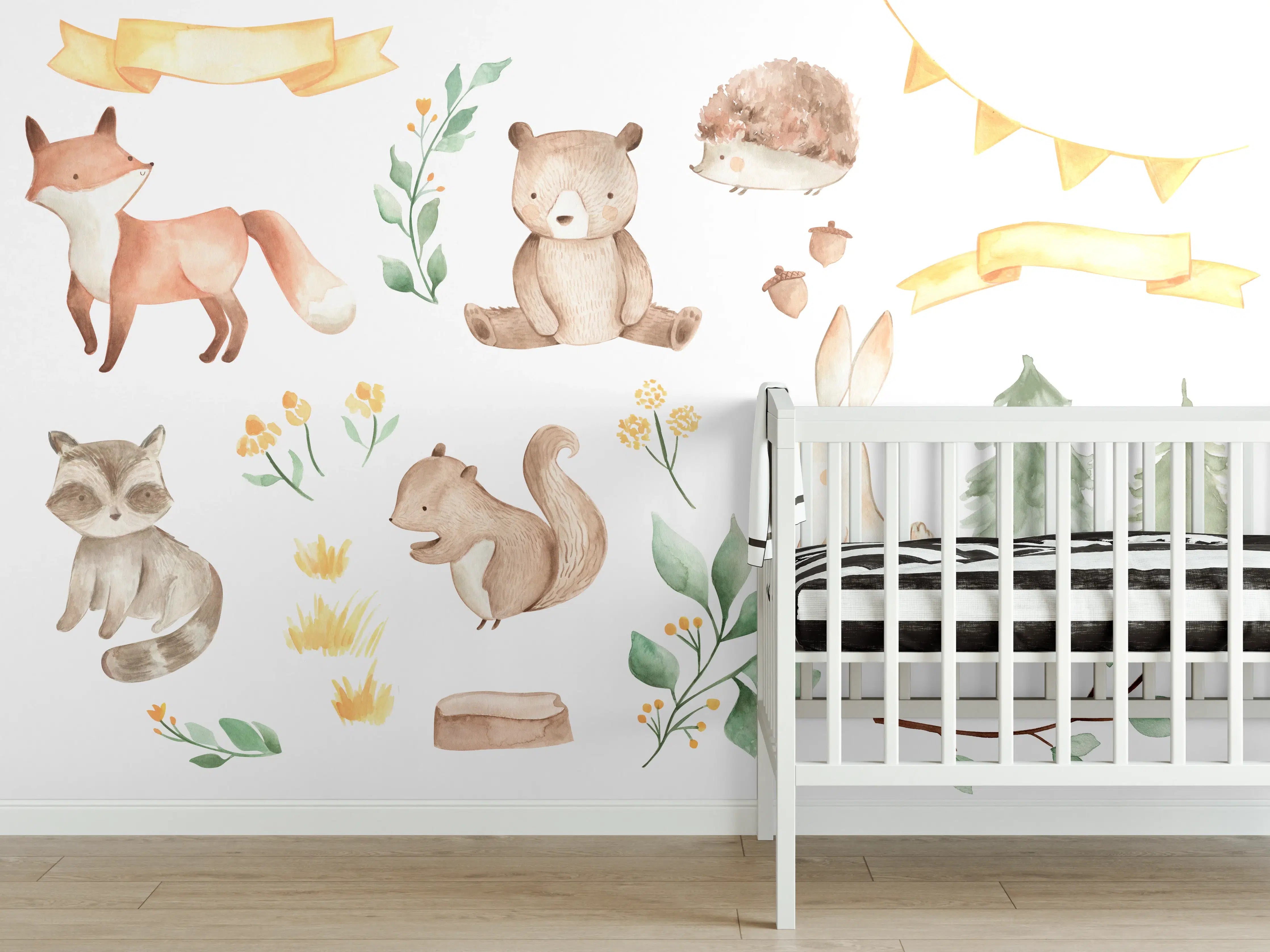 Babyzimmer Wandgestaltung - Woodland Tiere - Aquarell