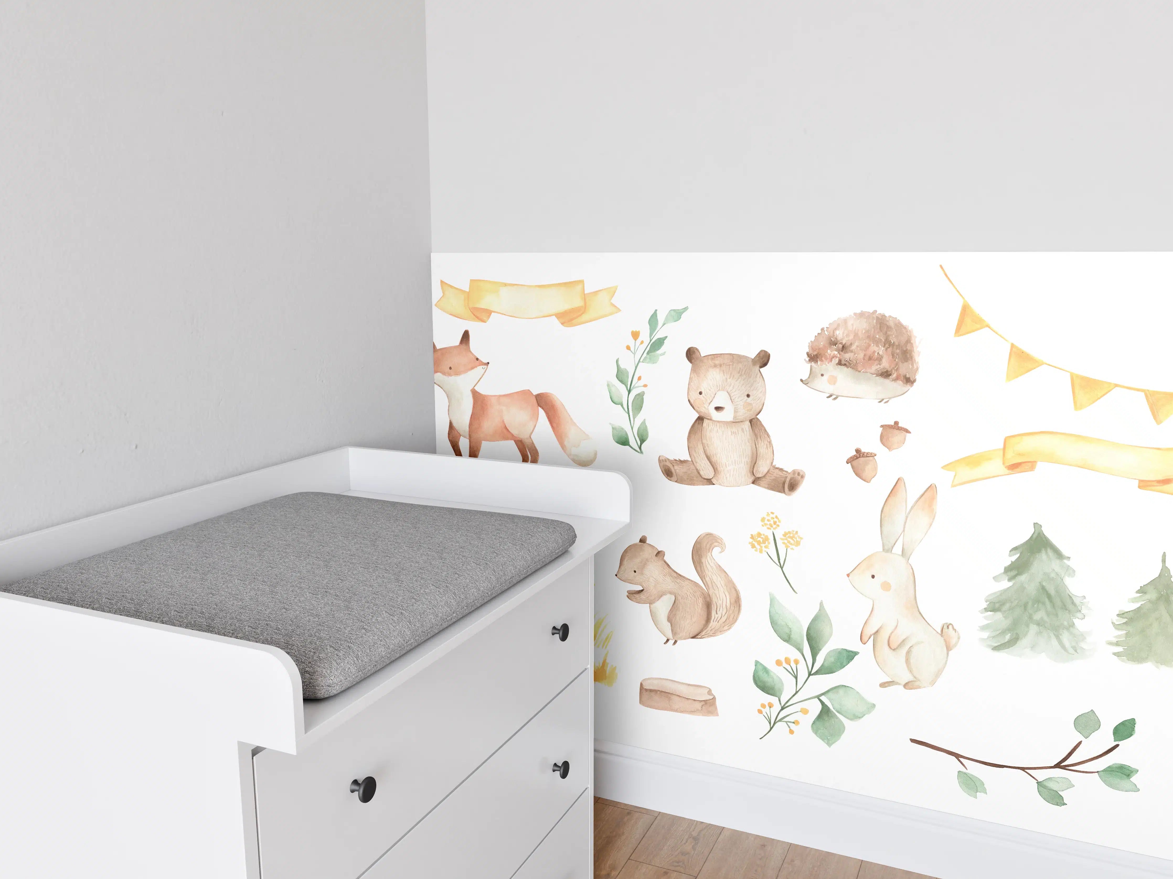 Babyzimmer Wandgestaltung - Woodland Tiere - Aquarell