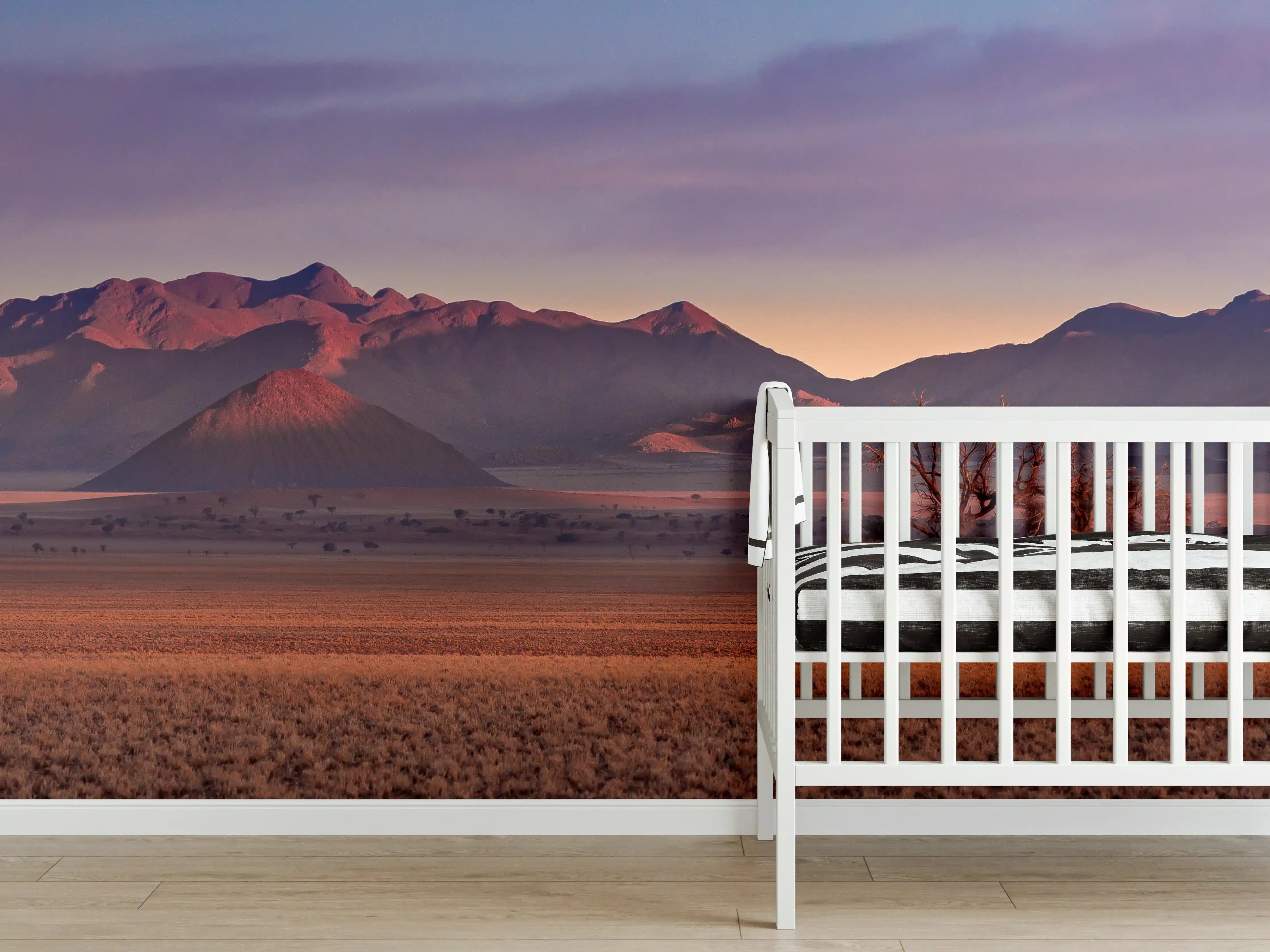 Babyzimmer Wandgestaltung - Wüstenlandschaft bei Sonnenuntergang mit einsamer Baum