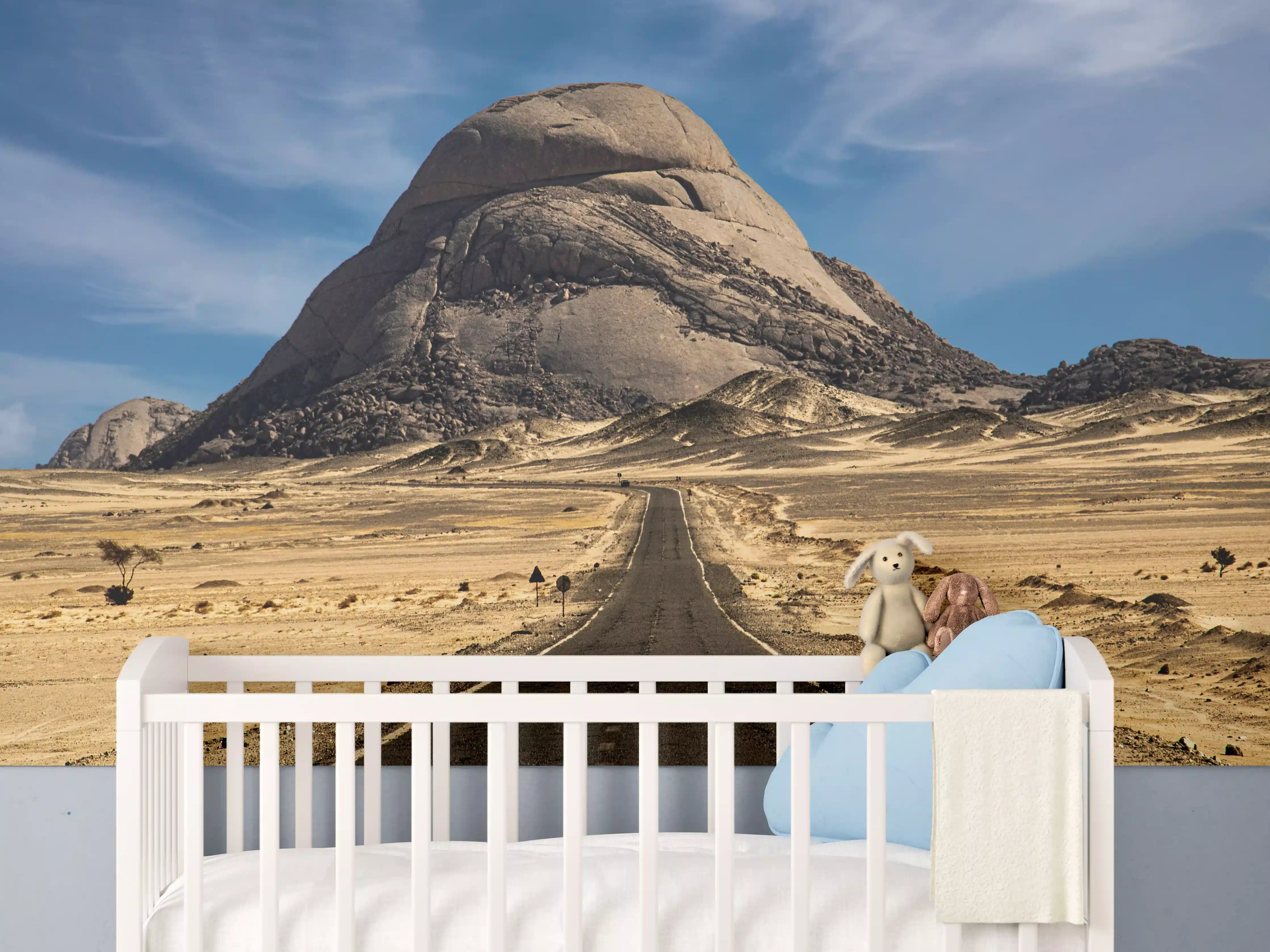 Babyzimmer Wandgestaltung - Wüstenweg zum Felsmassiv