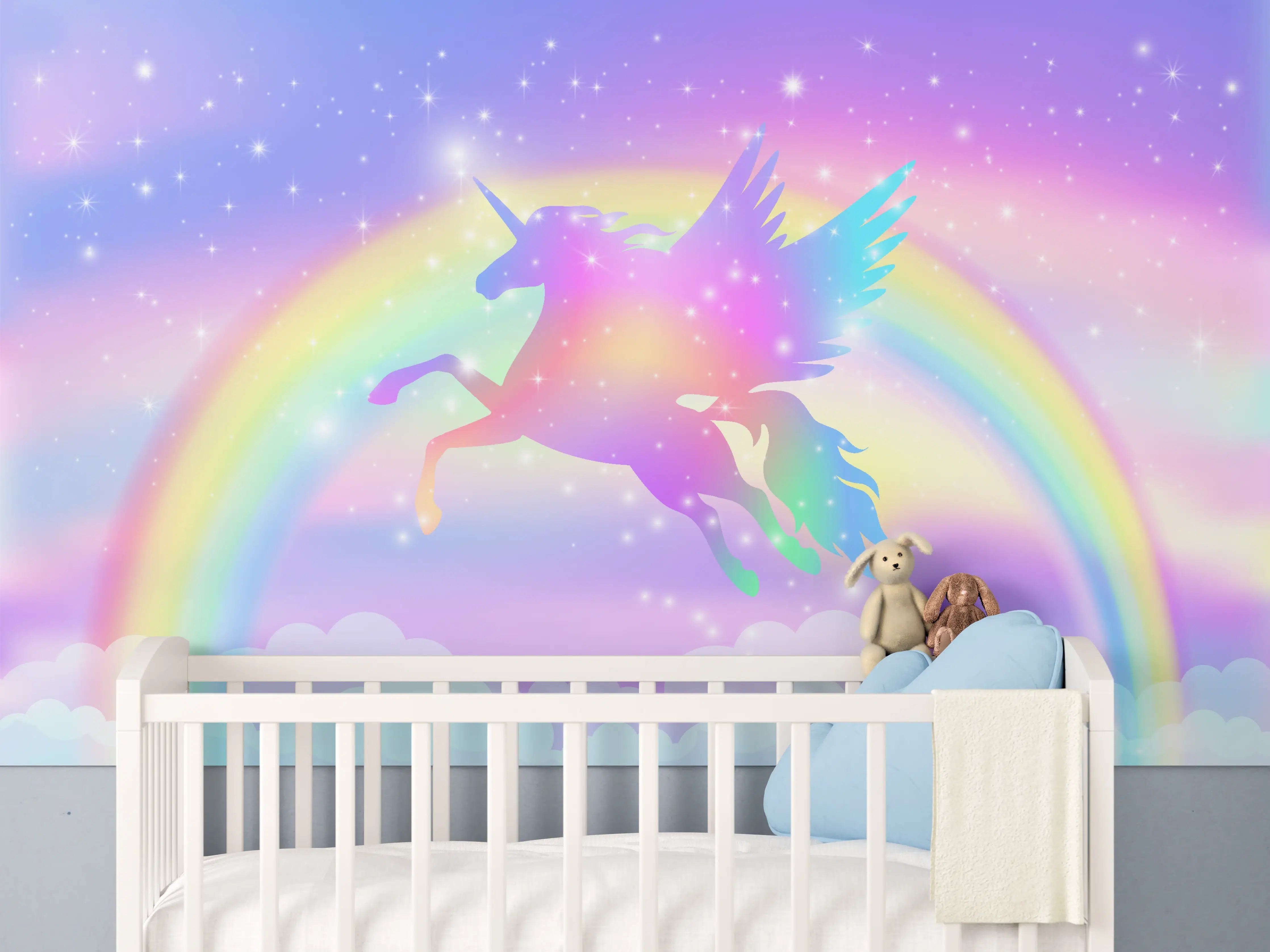 Babyzimmer Wandgestaltung - Wunderschöner Regenbogen-Hybrid-Unicorn