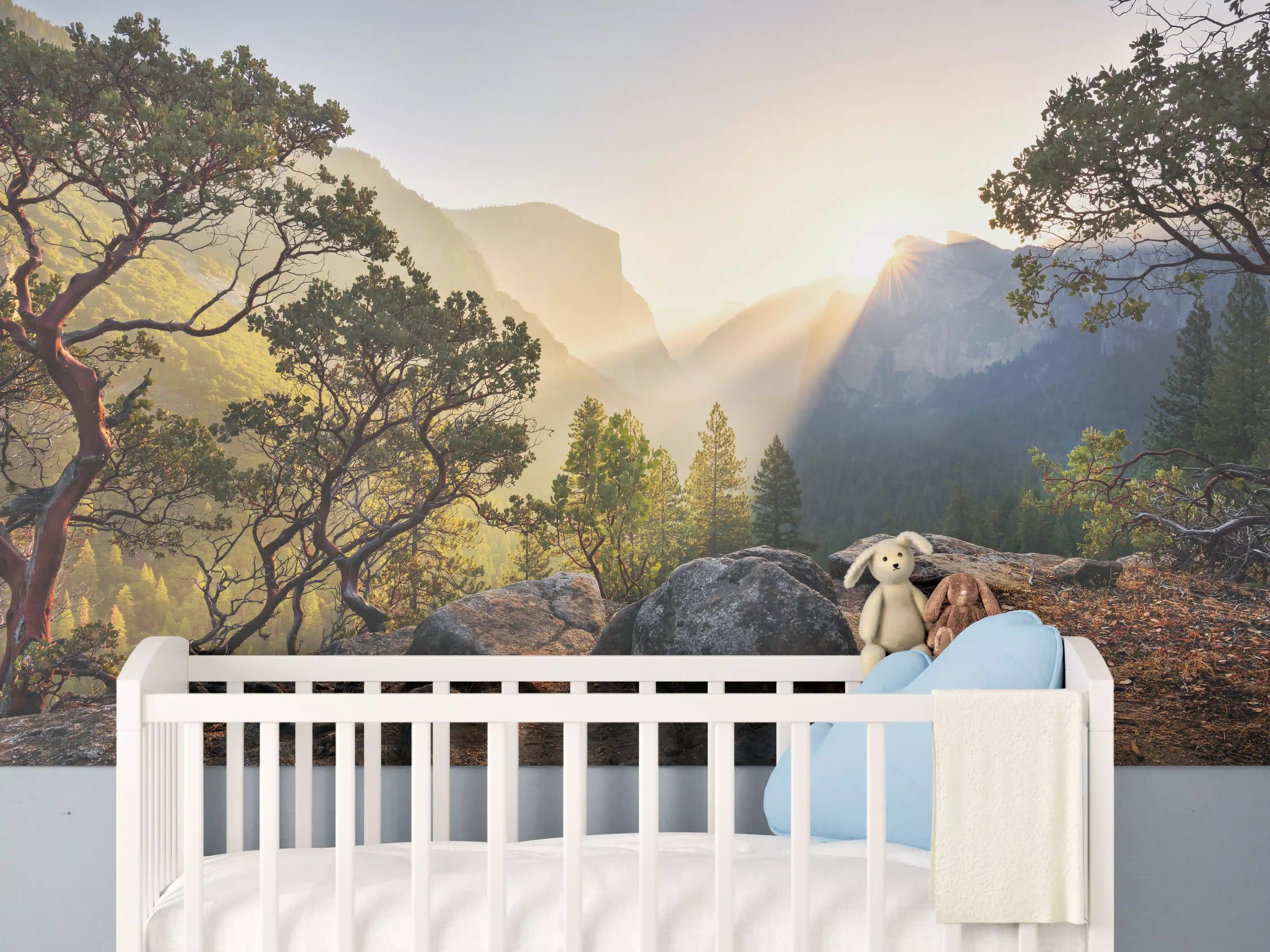 Babyzimmer Wandgestaltung - Yosemite Sonnenstrahlen Panorama