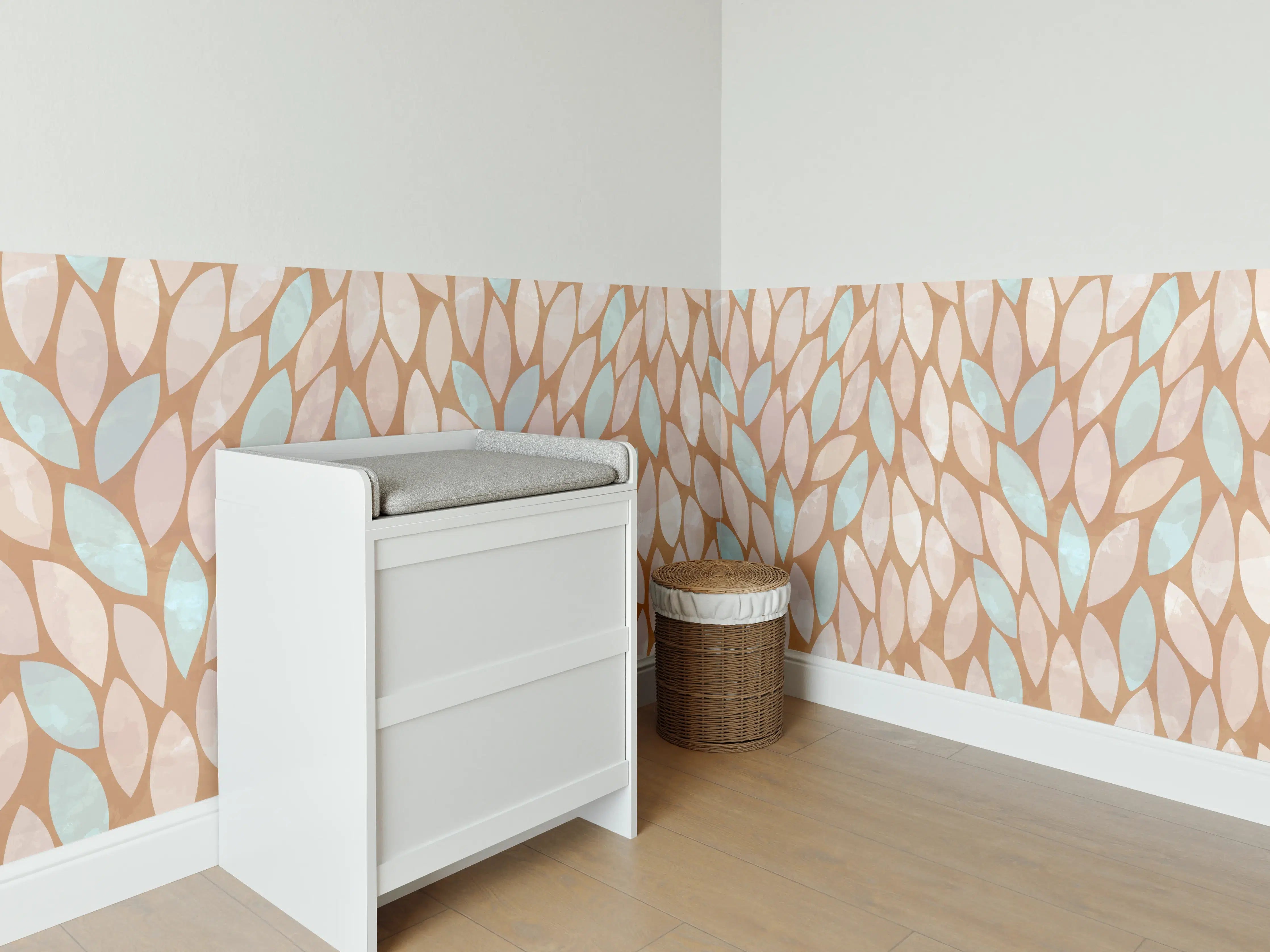 Babyzimmer Wandgestaltung - Zarte Blattmuster in warmen Erdtönen