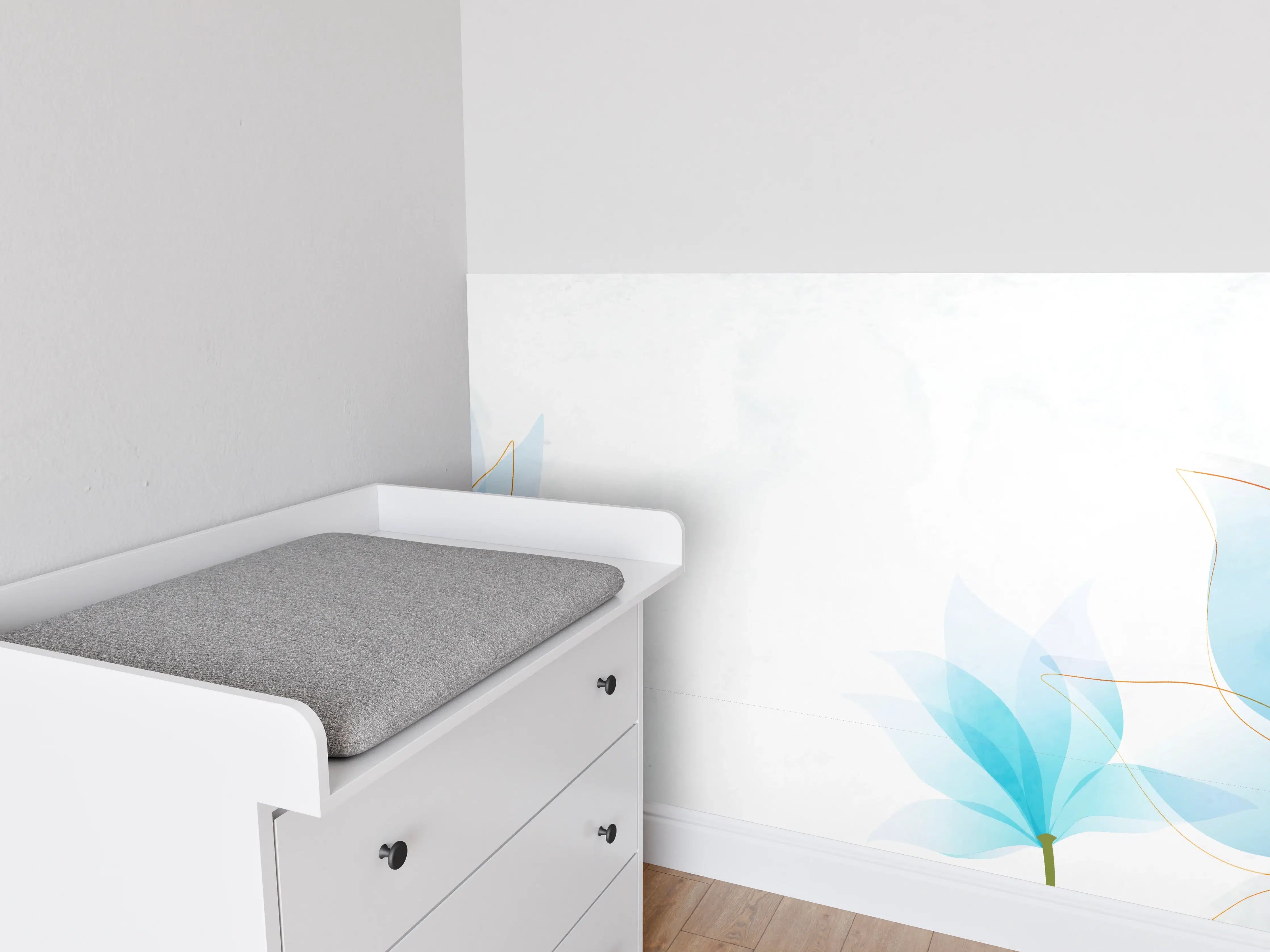 Babyzimmer Wandgestaltung - Zarte Blaue Blumen Illustration