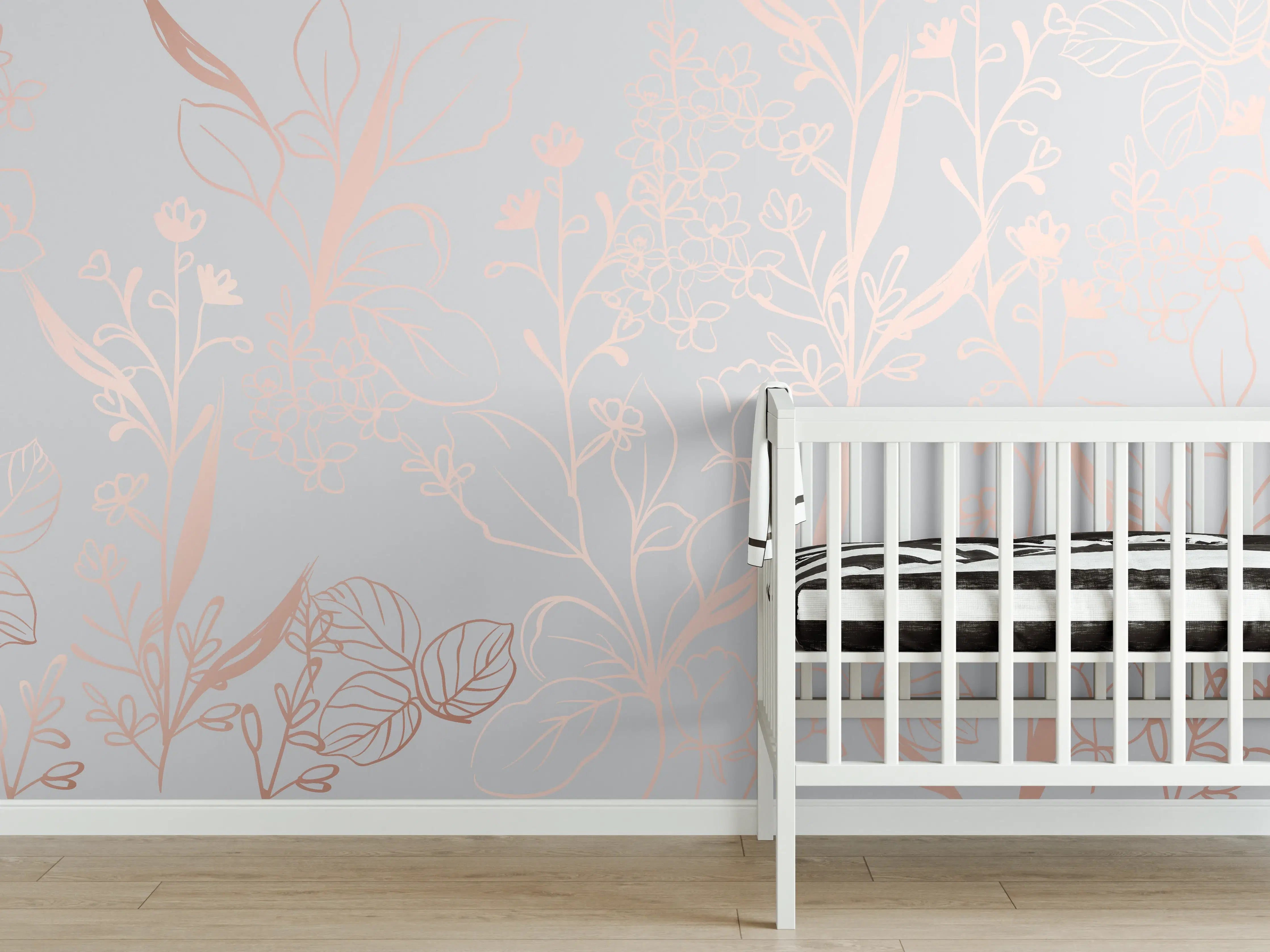 Babyzimmer Wandgestaltung - Zarte Blütenillustration Beige-Rosa