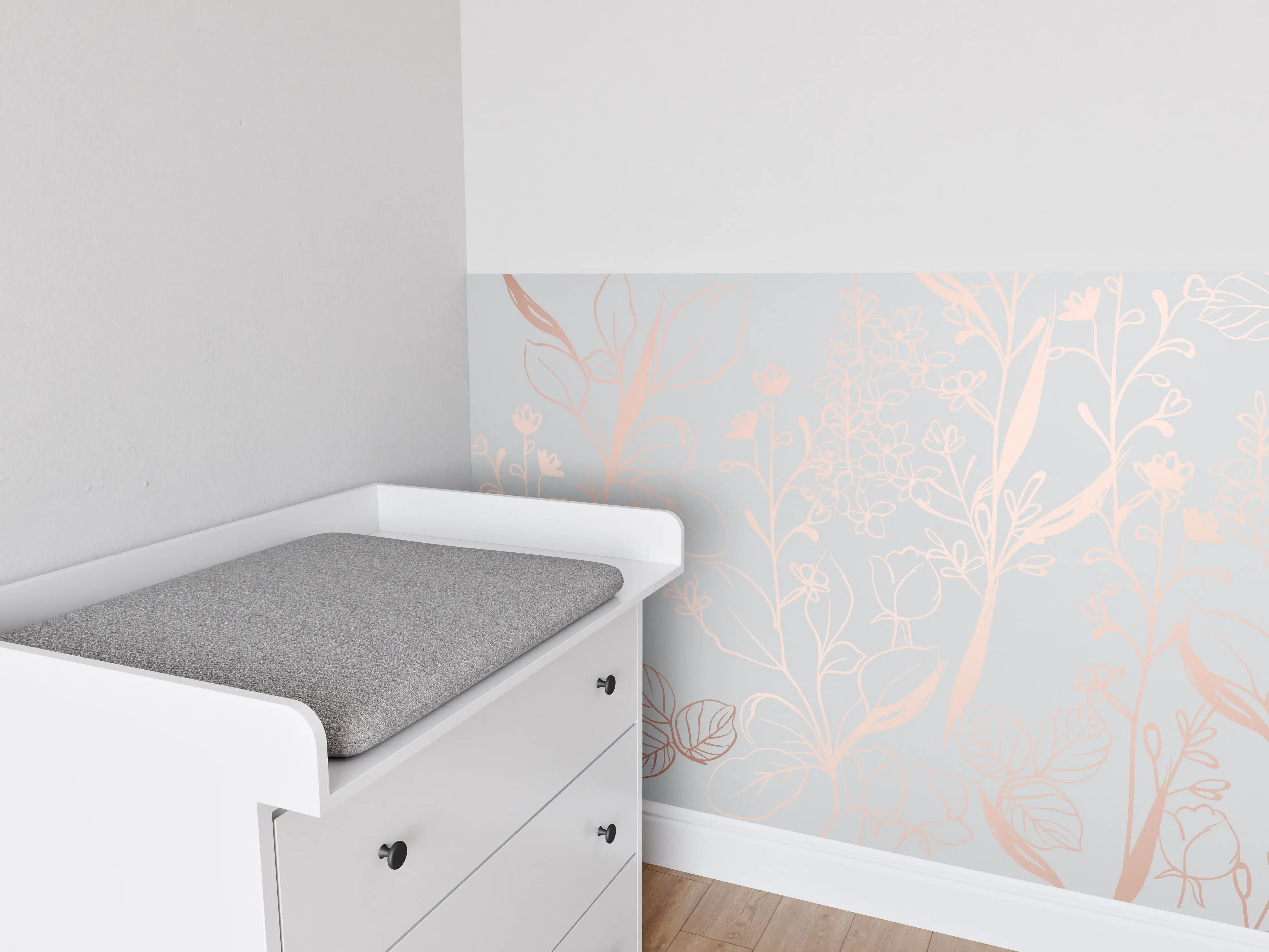 Babyzimmer Wandgestaltung - Zarte Blütenillustration Beige-Rosa