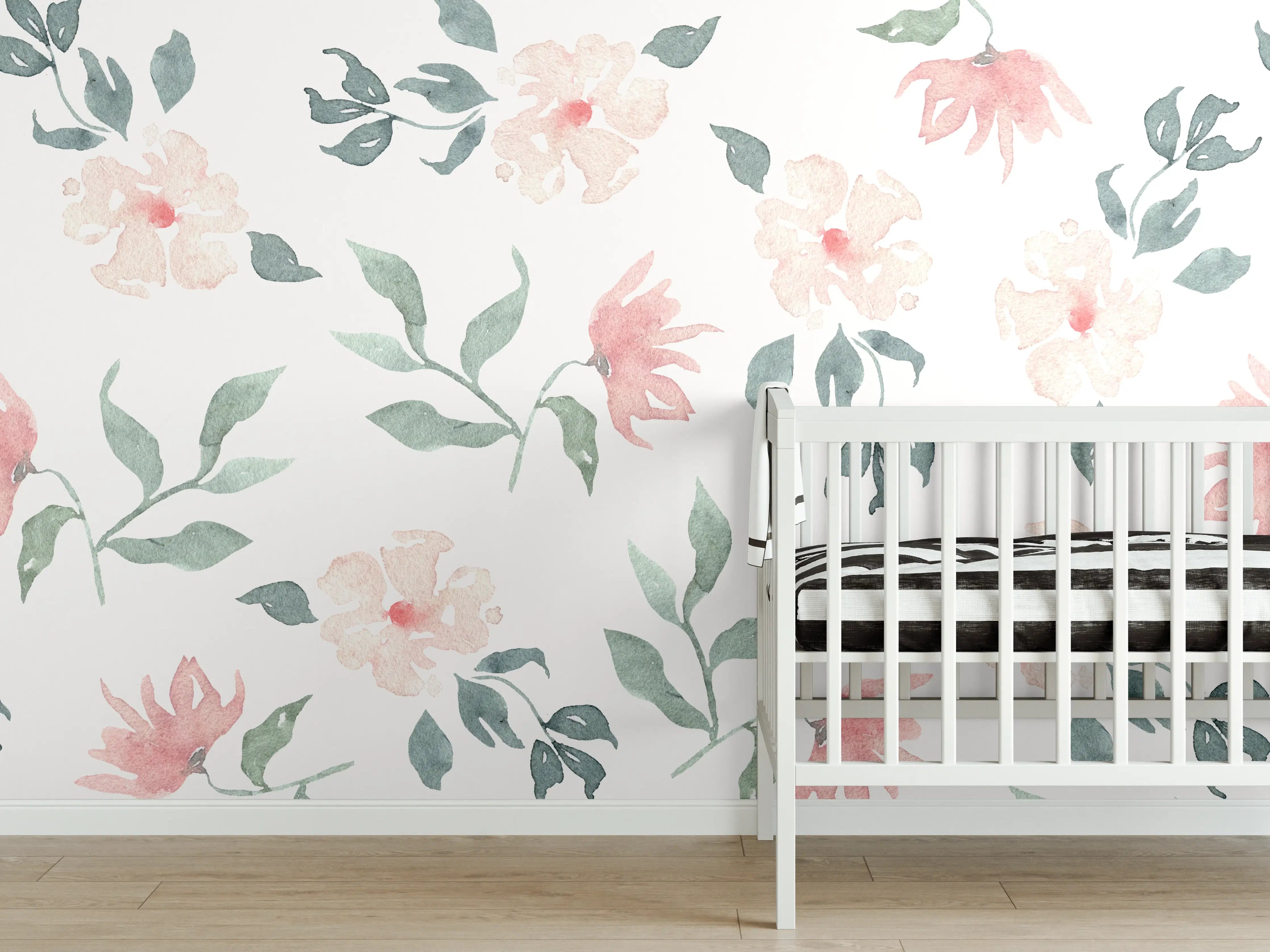 Babyzimmer Wandgestaltung - Zarte Blumen & Blätter in Pastellfarben