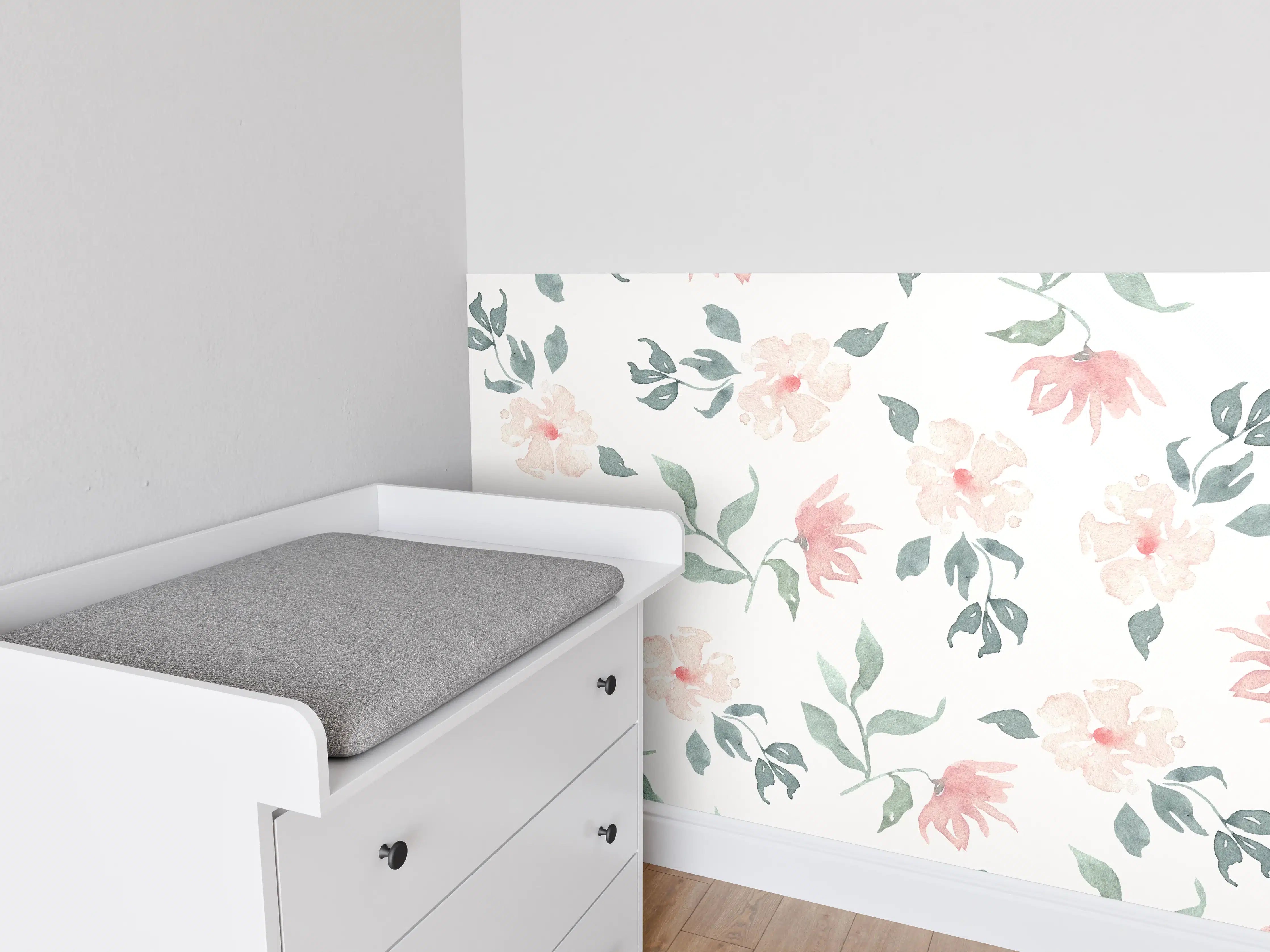 Babyzimmer Wandgestaltung - Zarte Blumen & Blätter in Pastellfarben