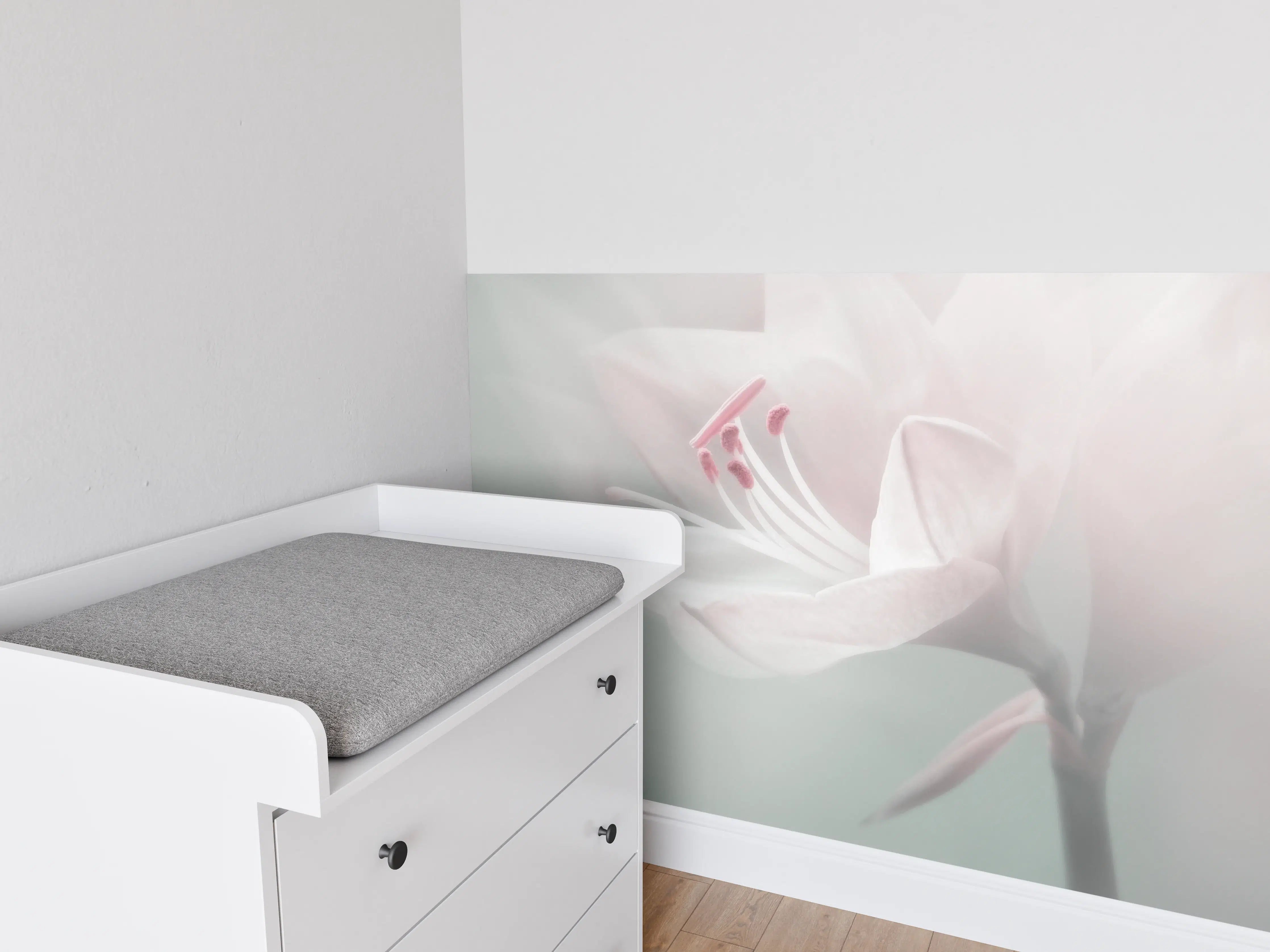 Babyzimmer Wandgestaltung - Zarte Blumenfotografie in Pastellfarben